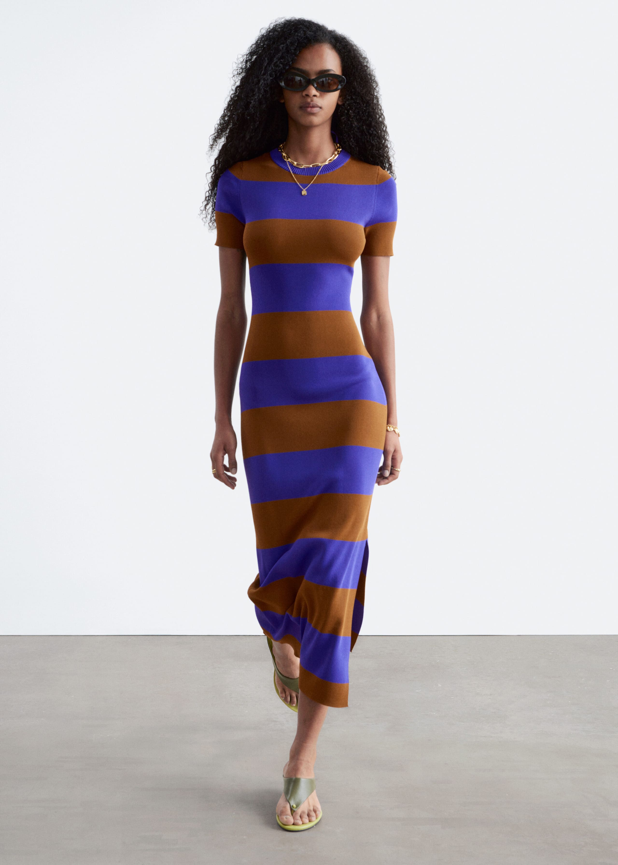 Rib-Knitted Maxi Dress - Purple/Brown - Lookbook