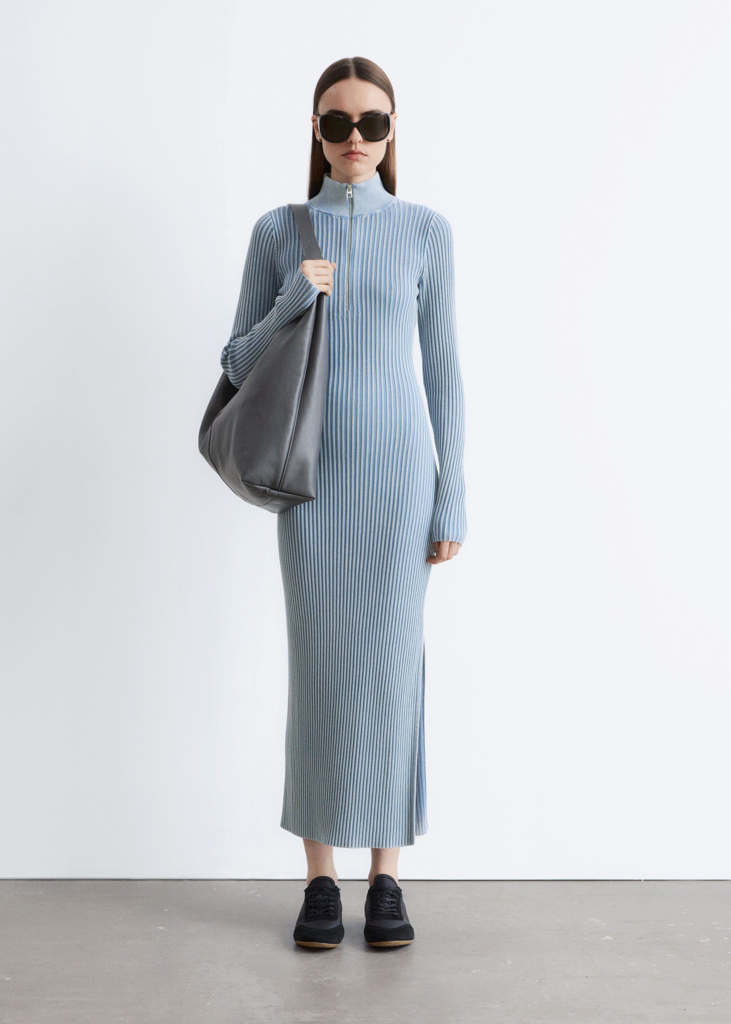 Ribbed Zip-Up Maxi Dress