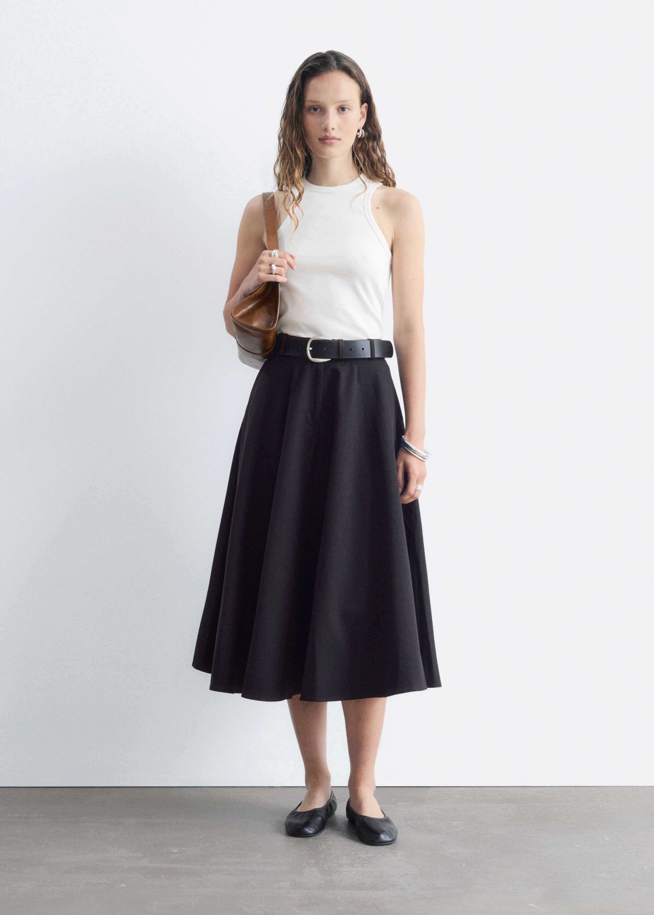 Tailored Circle Cut Skirt - Black - Lookbook