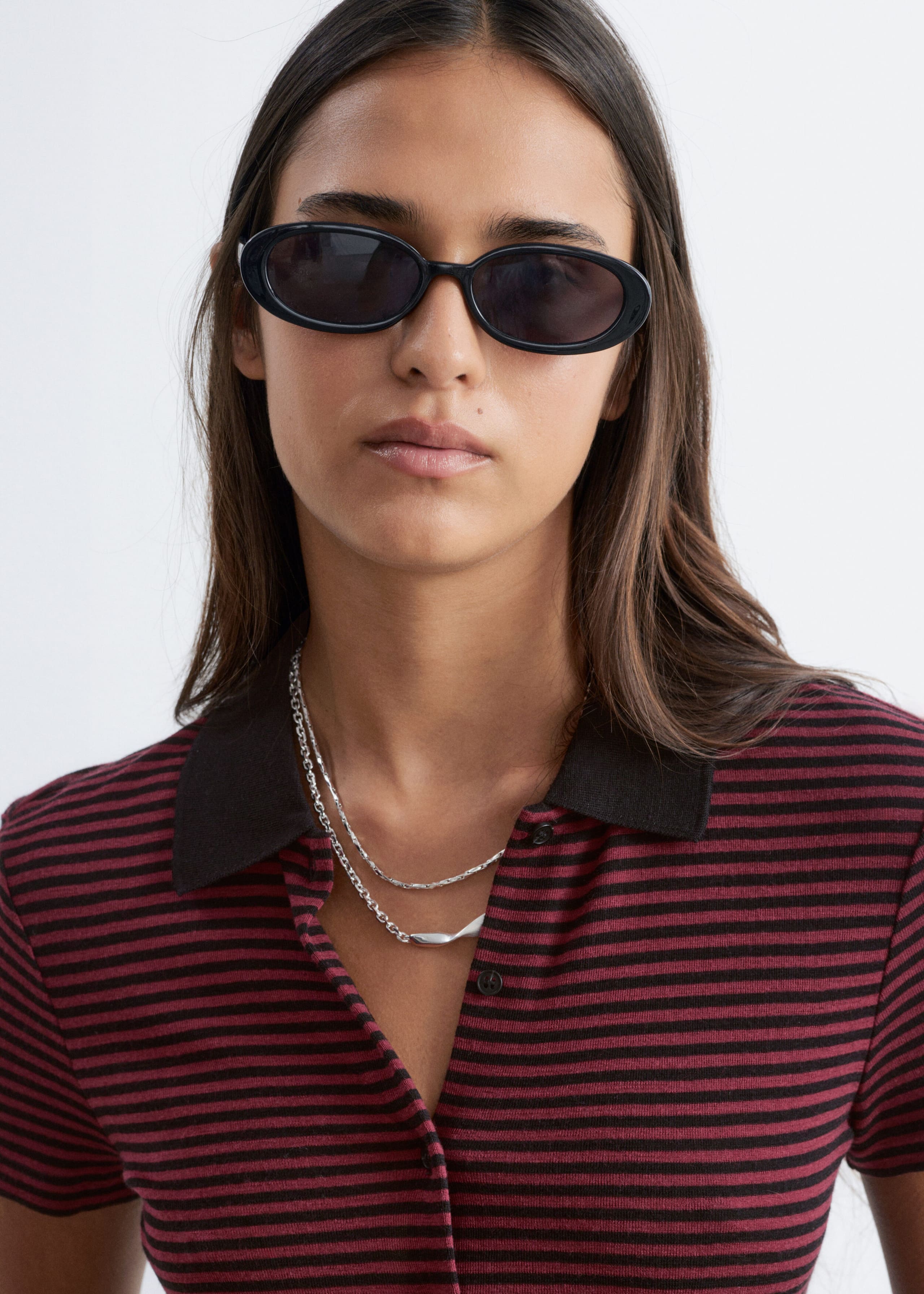 Buttoned Jersey Top - Dark Red/Striped - Lookbook