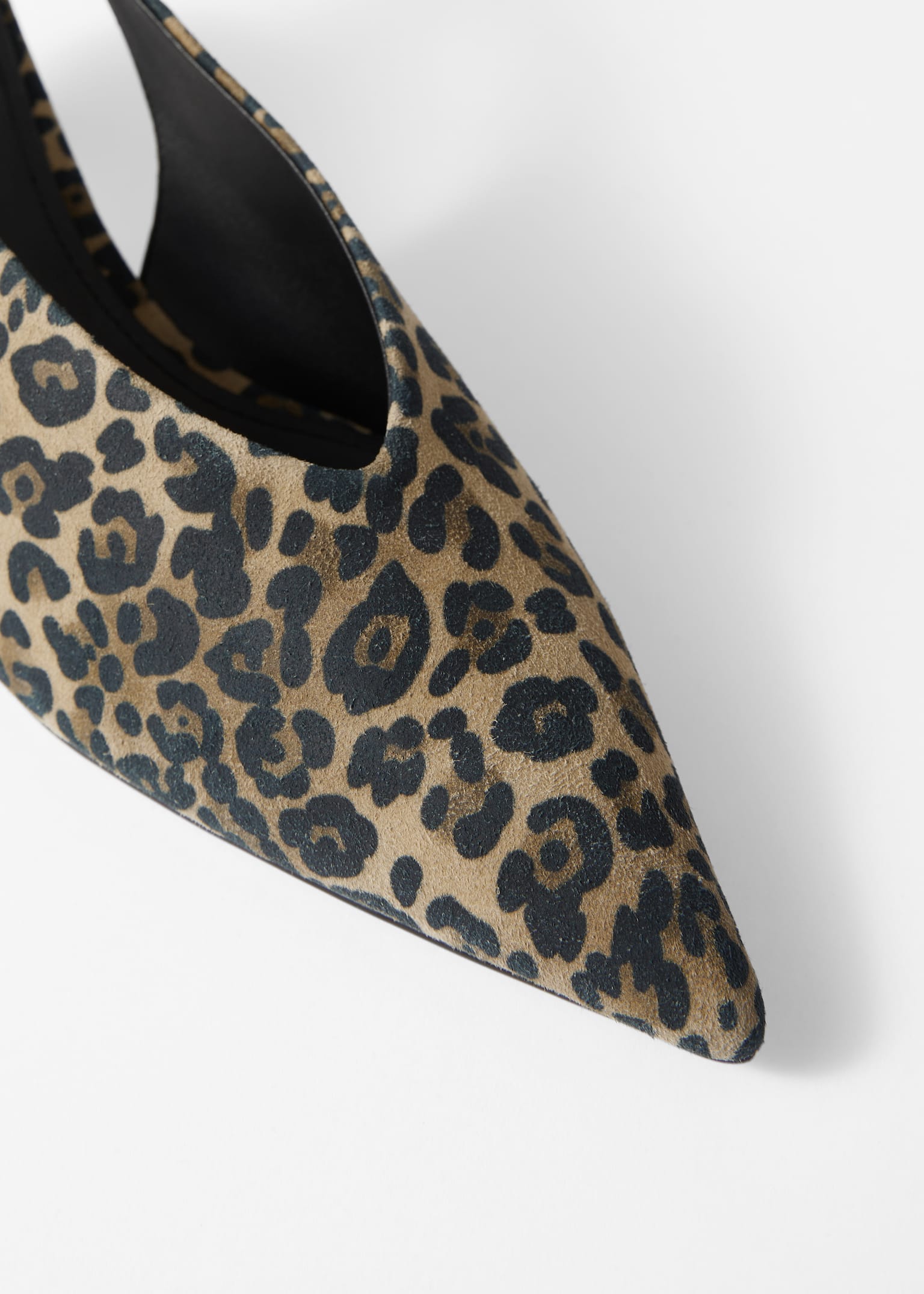 Escarpins en cuir à petits talons et bride arrière - Daim à imprimé léopard/Daim beige/Noir - 4