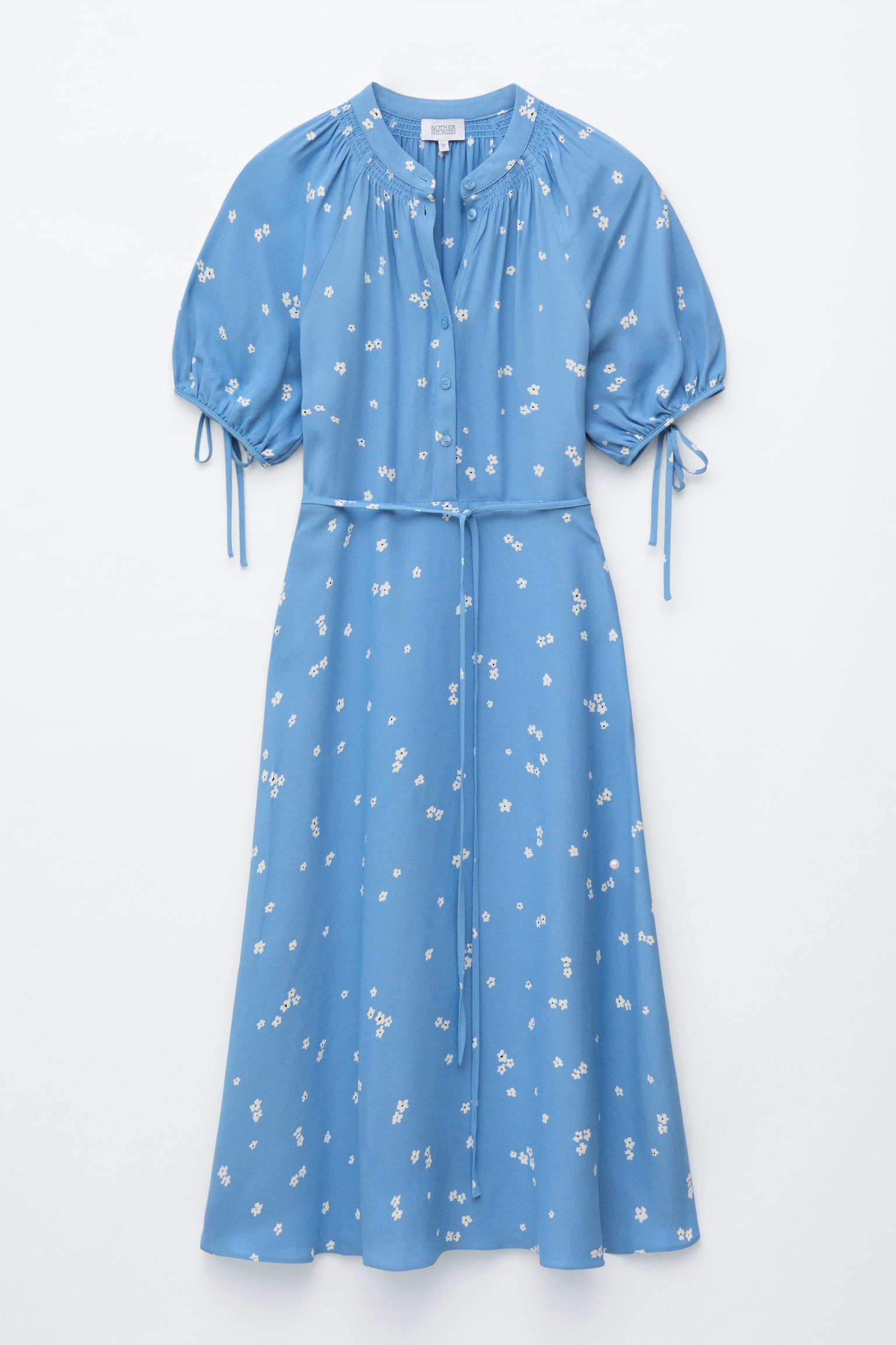 Midikjole med knyting i midjen-Blå/blomster - 2