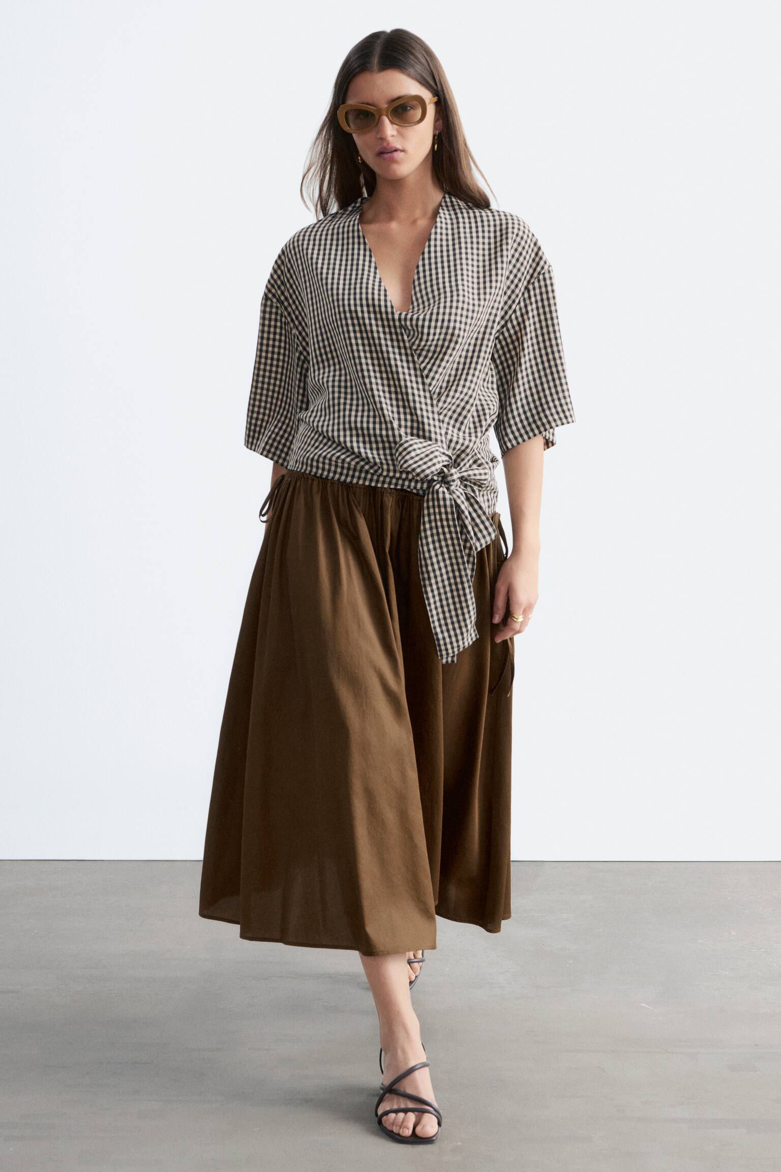 Blouse met overslag aan de voorkant-Donkerblauw/geruit - 4