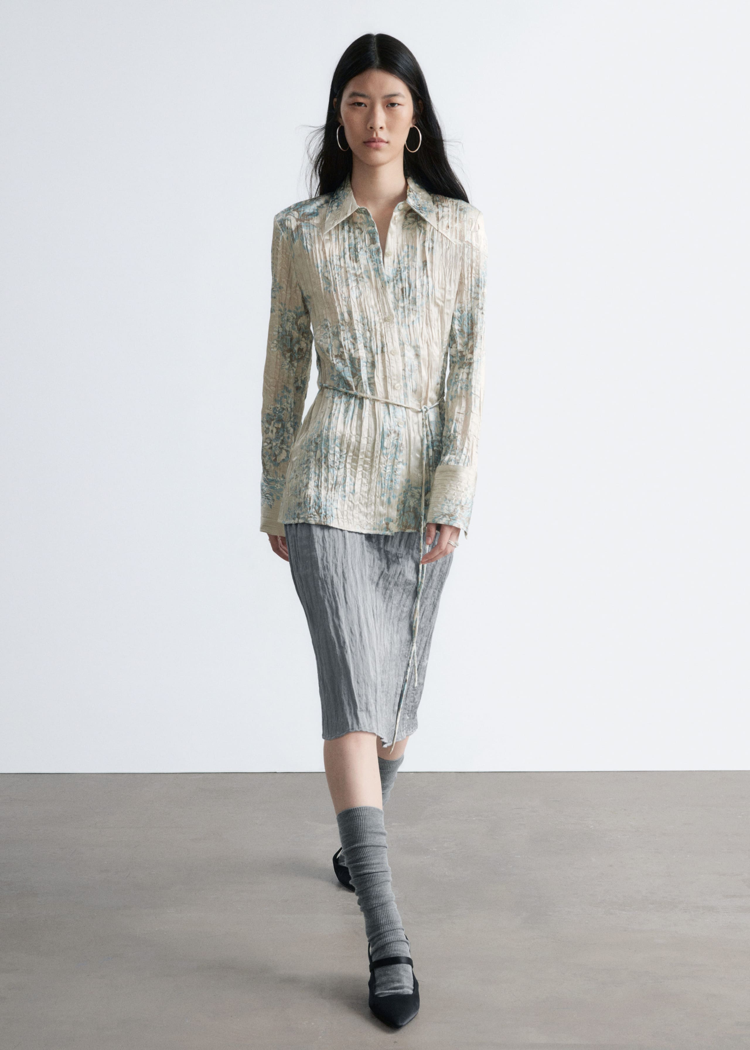 Image of Tie-Belt Crêpe Shirt