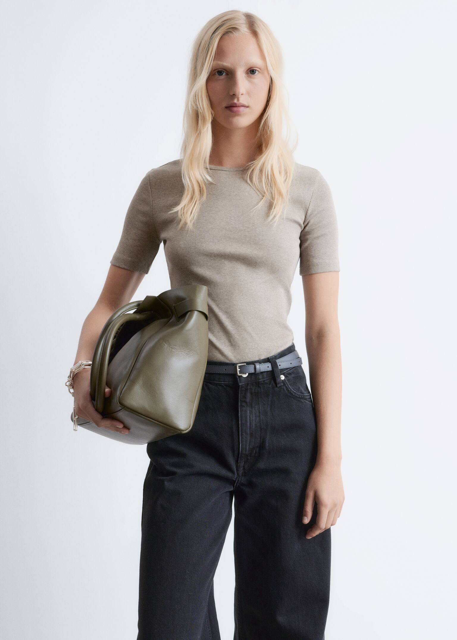 T-shirt côtelé - Beige/Blanc/Rayures bleu foncé / blanches