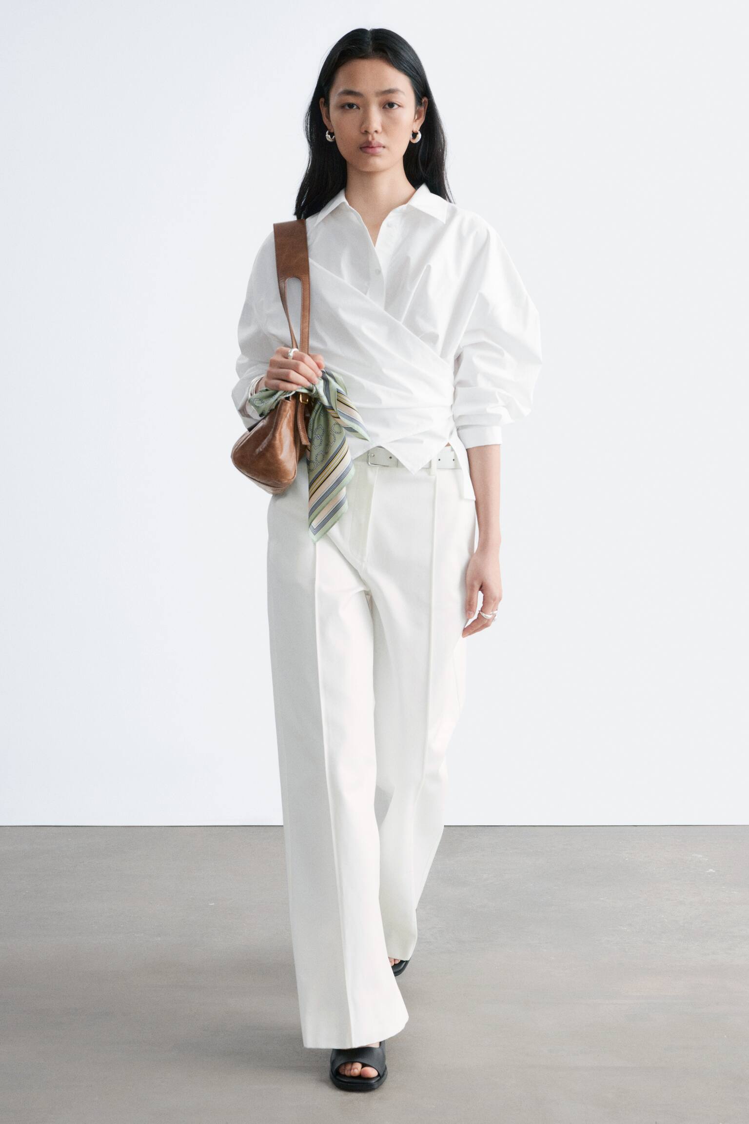 Chemise en coton à taille ceinturée - Blanc - 5