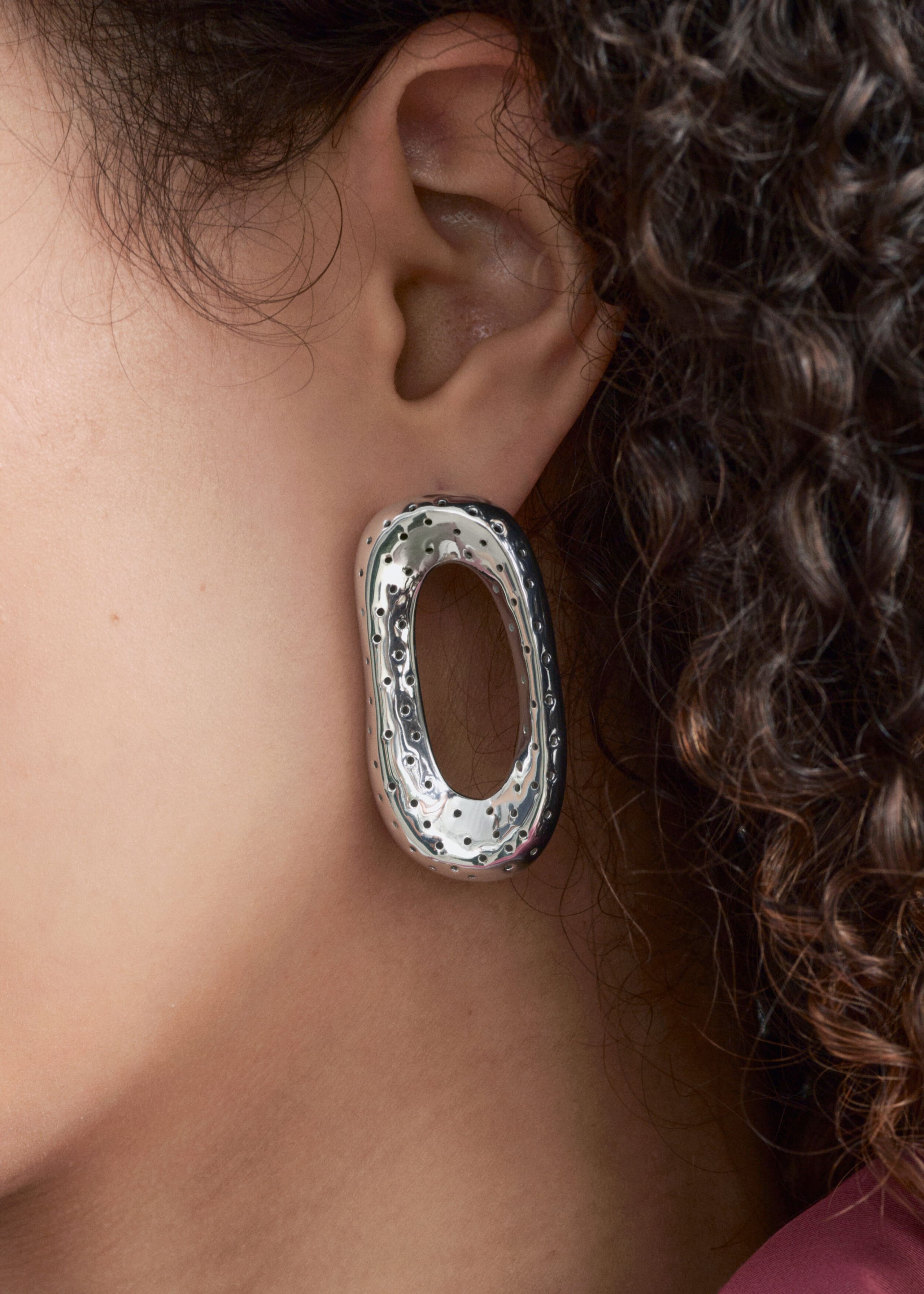 Cutout Brass Earrings - Silver - Lookbook