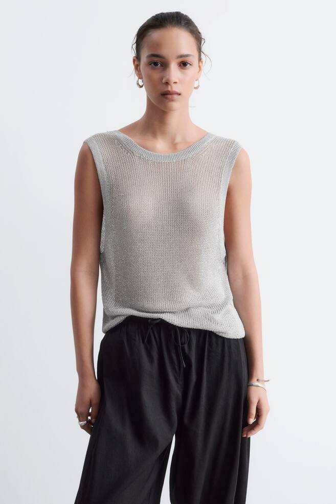 Top drapeado con espalda escotada - Gris/Metalizado - 1