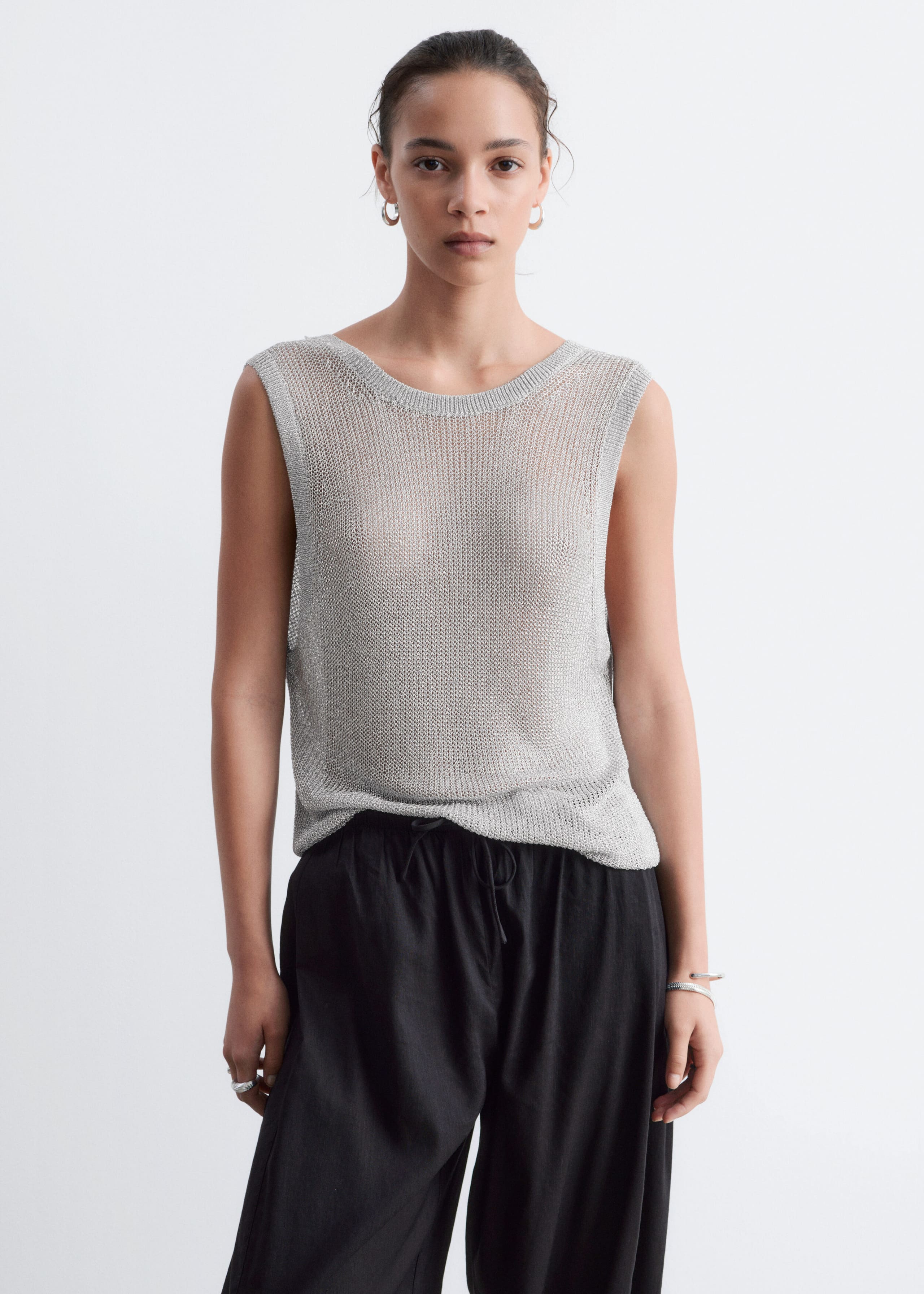 Draped Scoop-Back Top - Grey/Metallic - Lookbook