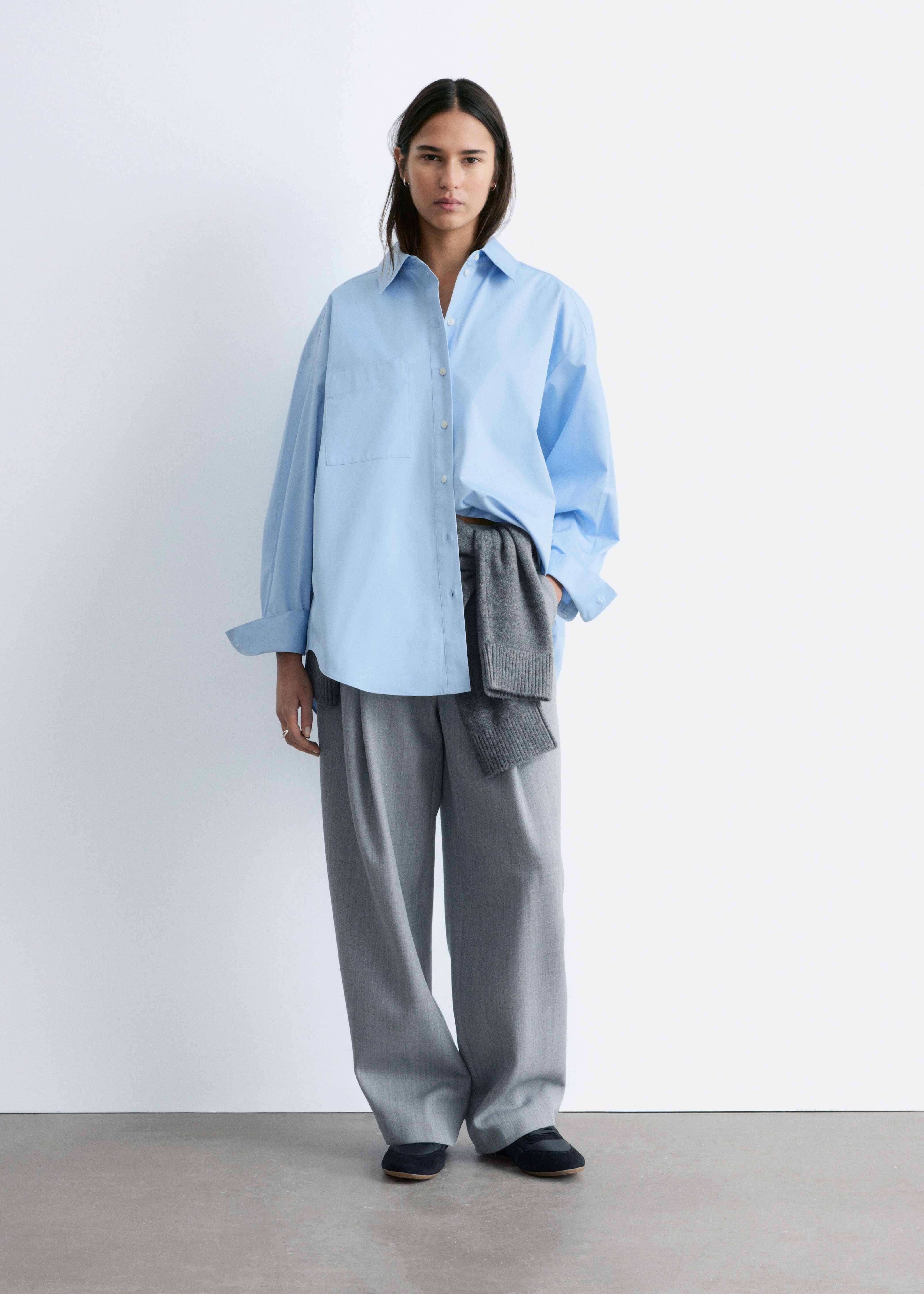 Chemise oversize - Bleu clair/Rayures blanches/marron/Blanc
