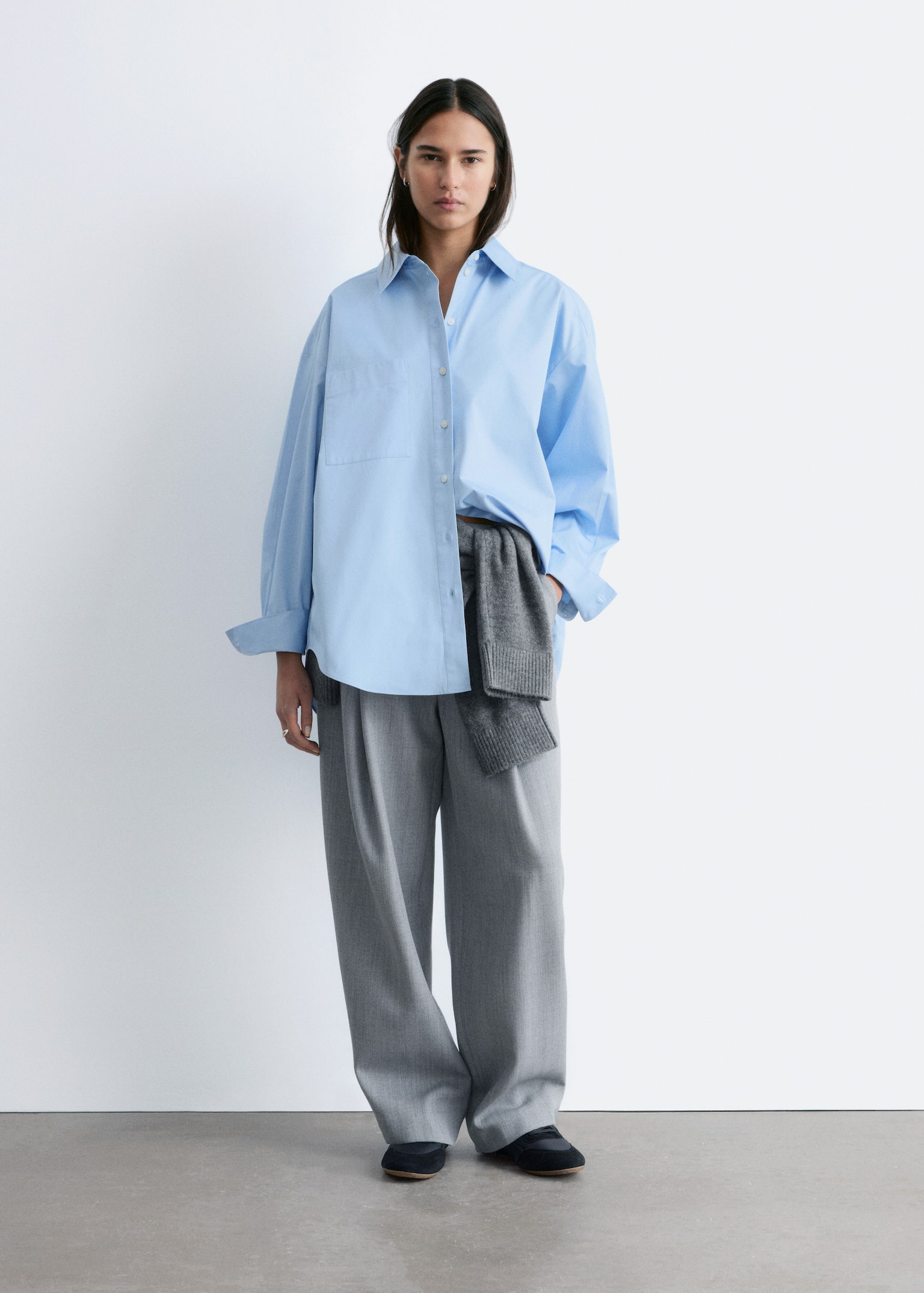 Oversized Shirt - Light Blue/White/Brown Stripes - 1