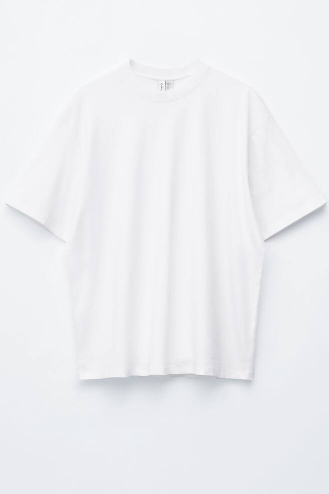 Oversized Cotton T-Shirt - White/Grey Melange/Bright Red - 1