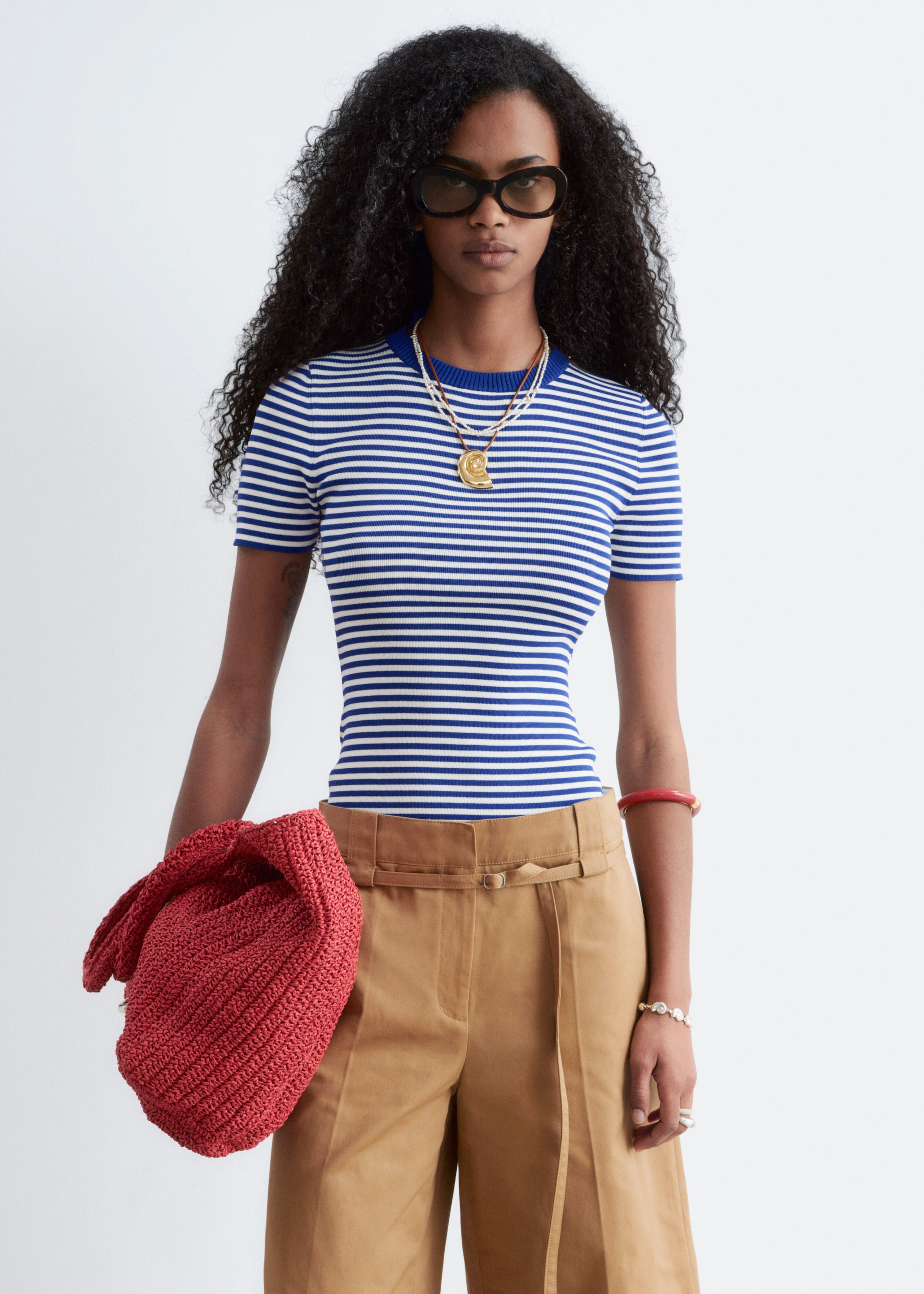 Ribbed T-Shirt - Blue/White/Striped - Lookbook