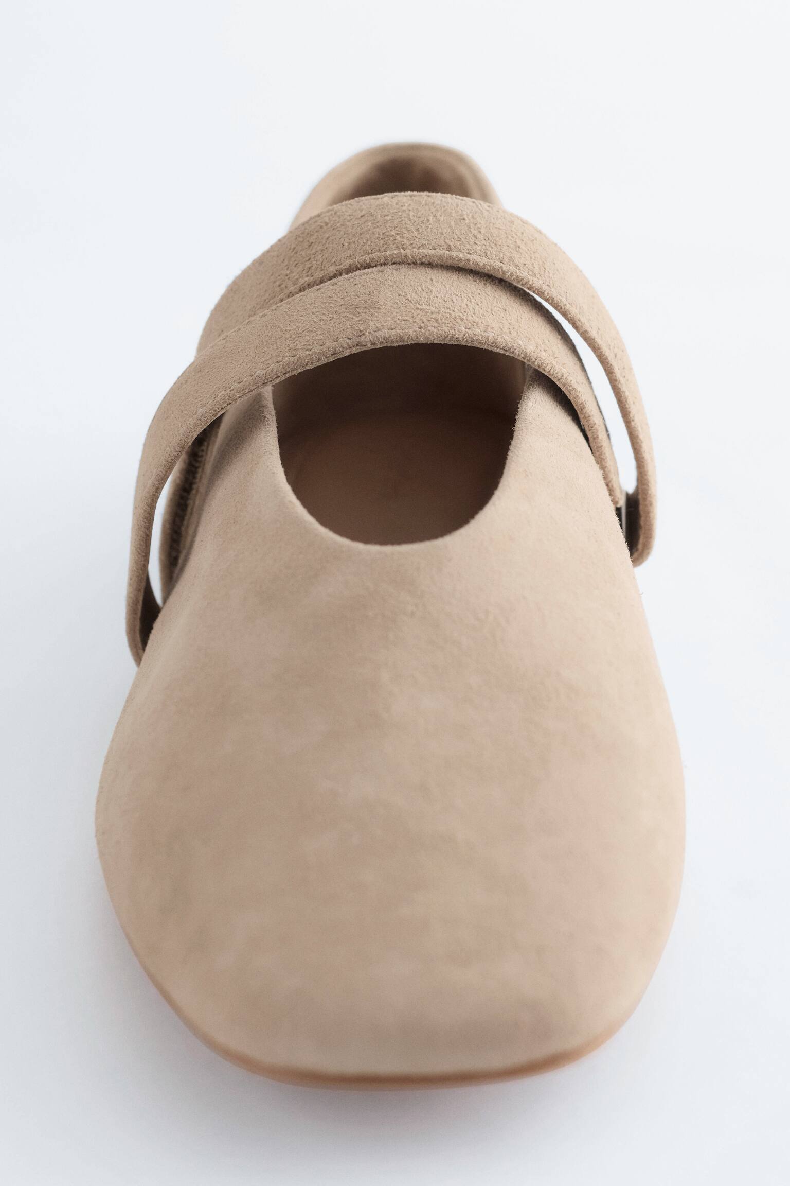 Cross-Strap Leather Ballet Flats - זמש בז'/Black Leather - 2