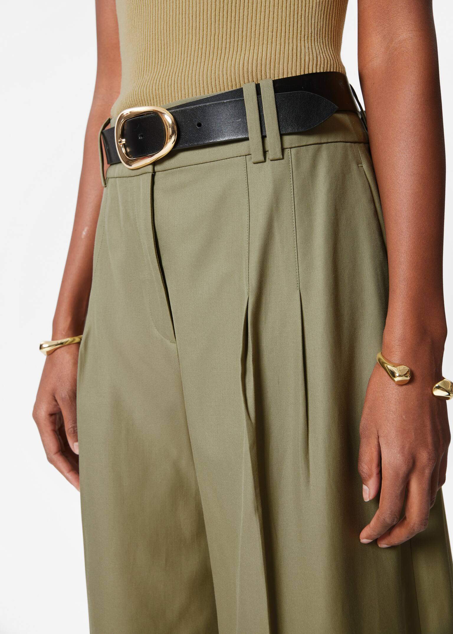 Pleated Trousers - Khaki Green/Dark blue - 3
