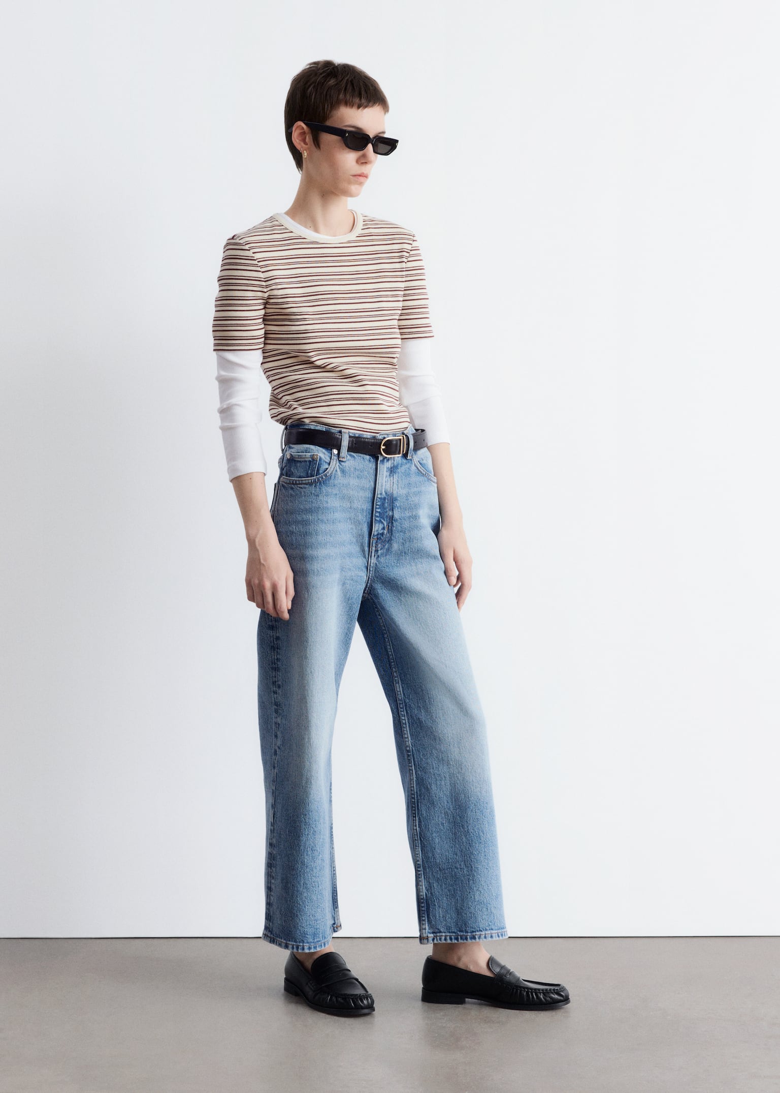Jean longueur 7/8ème à jambe large - Bleu clair/Bleu moyen/Noir/Blanc - 7