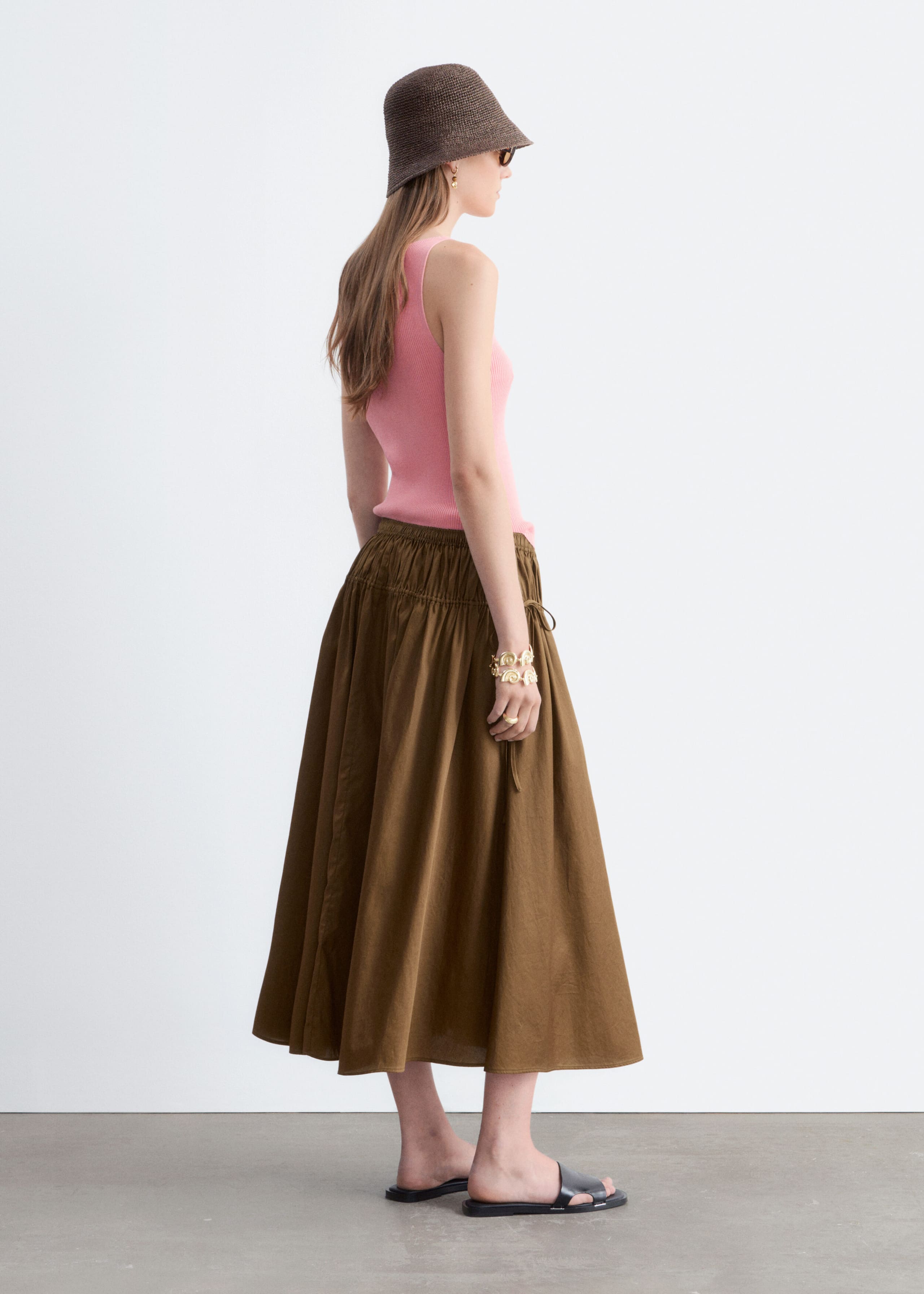 Drawstring Midi Skirt - Brown - Still Life