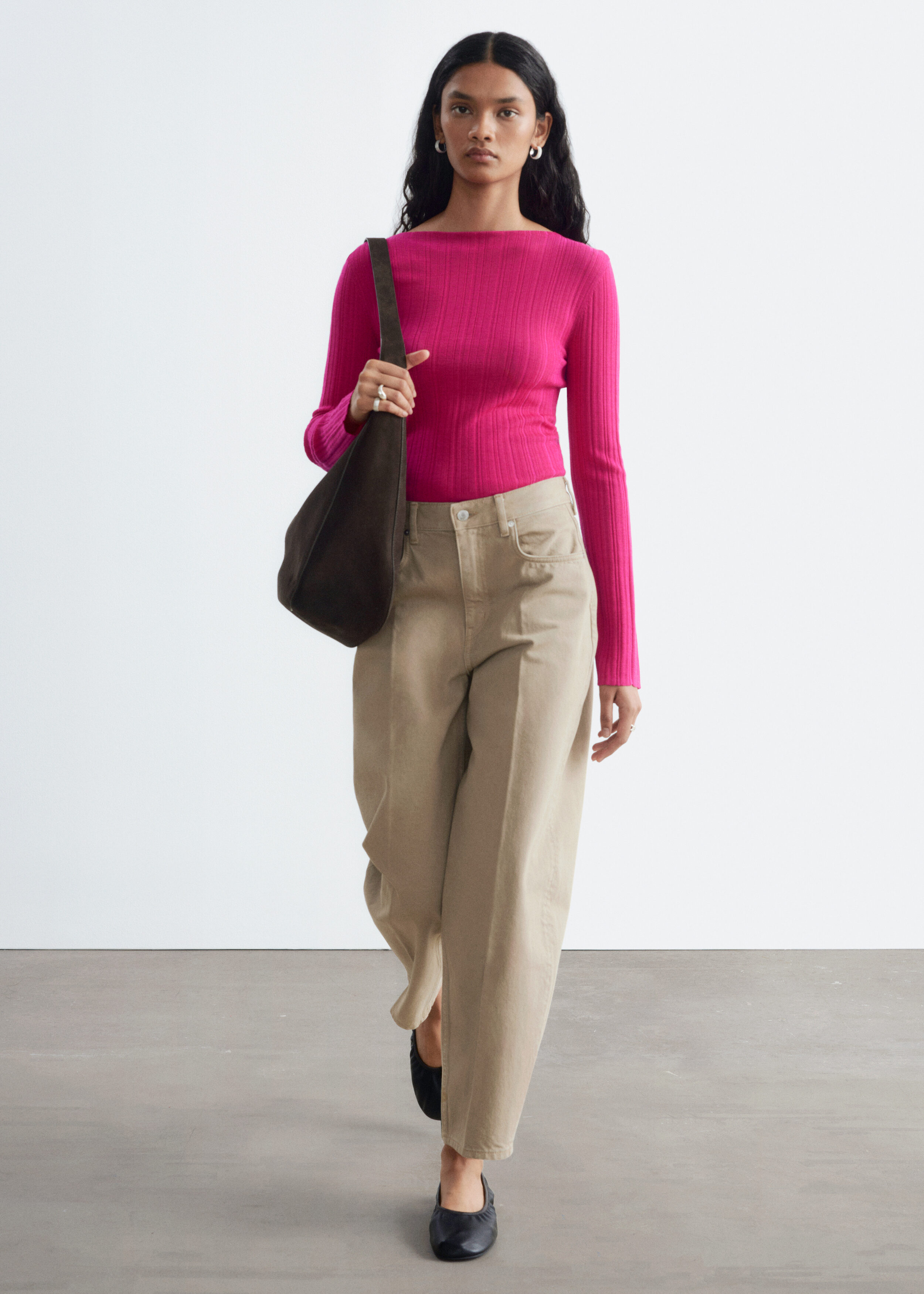 Rib-Knit Wool Boatneck Top - Bright Pink - & Other Stories US