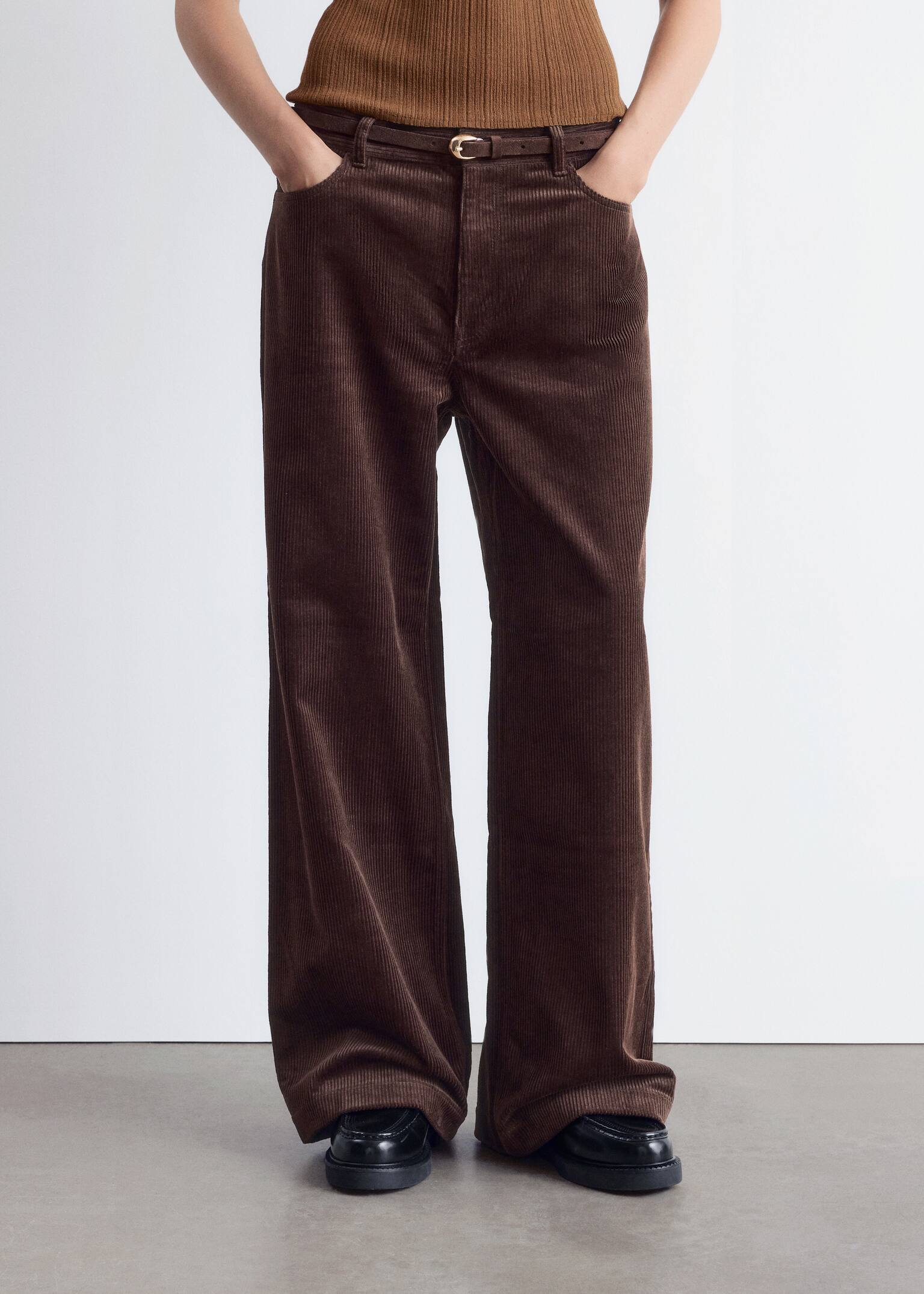 Wide-Leg Corduroy Trousers - Dark Brown/Cream/Medium Brown/Mole/Dark Red - 3