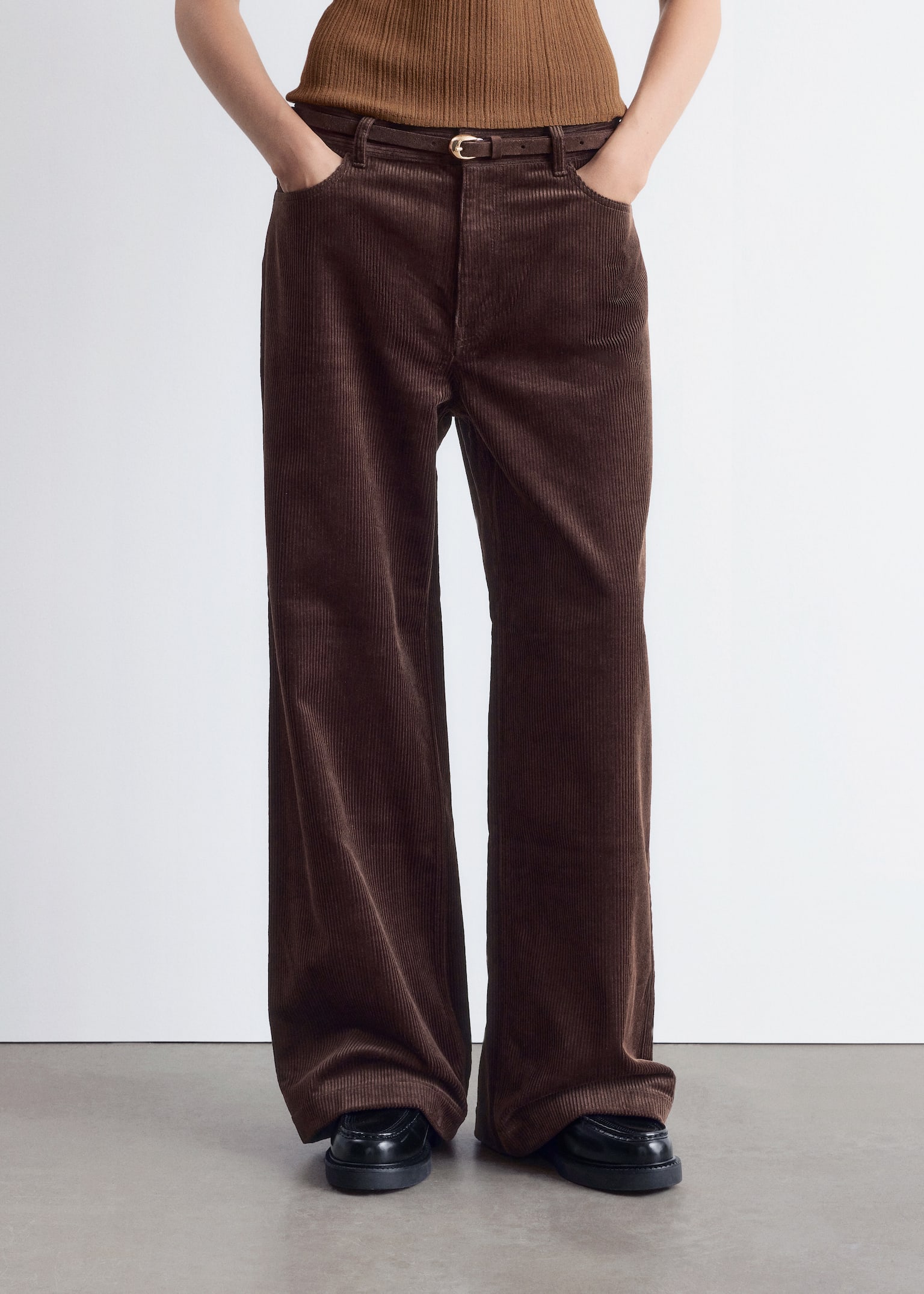 Pantalon large en velours côtelé - Marron foncé/Couleur crème/Brun moyen/Taupe/Rouge foncé - 3