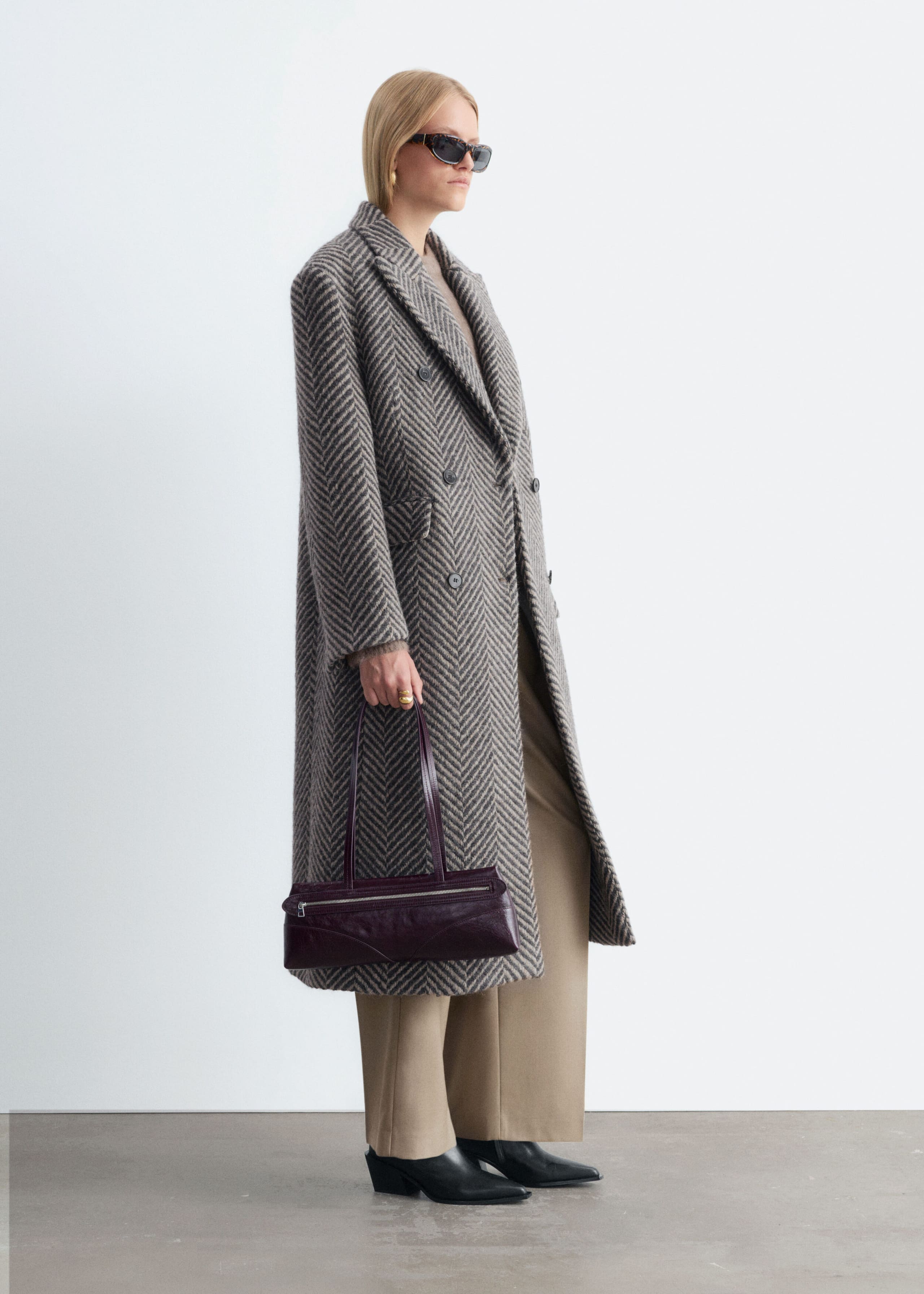 Double-breasted jas van katoen en wol - Beige - Lookbook