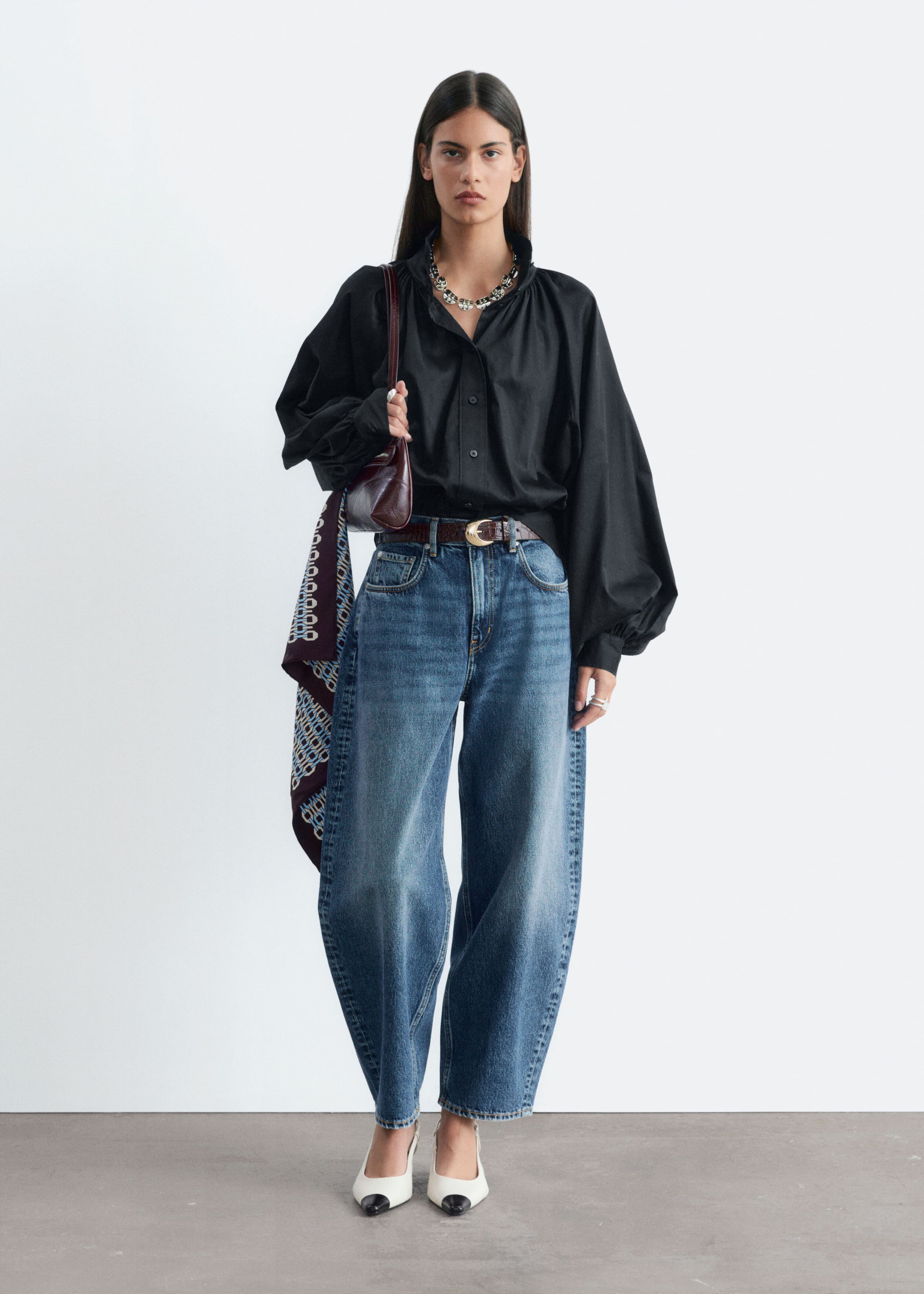 Batwing Sleeve Cotton Blouse - Black - Lookbook