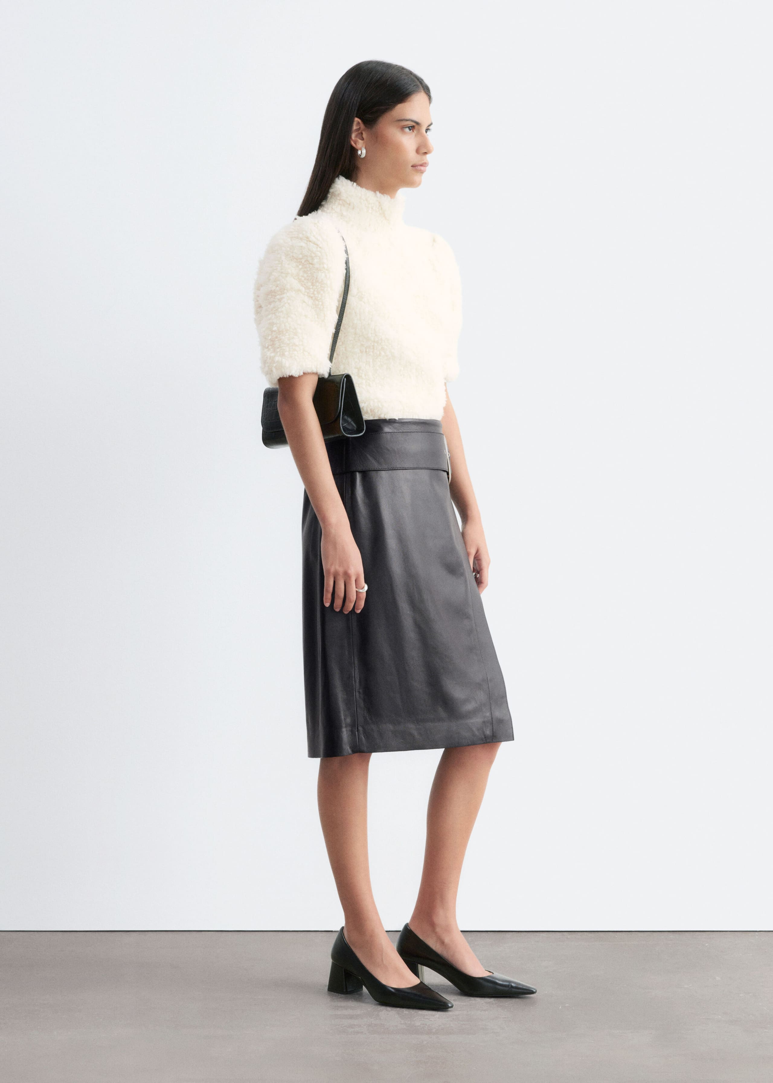 Belted Leather Skirt - Black - Lookbook