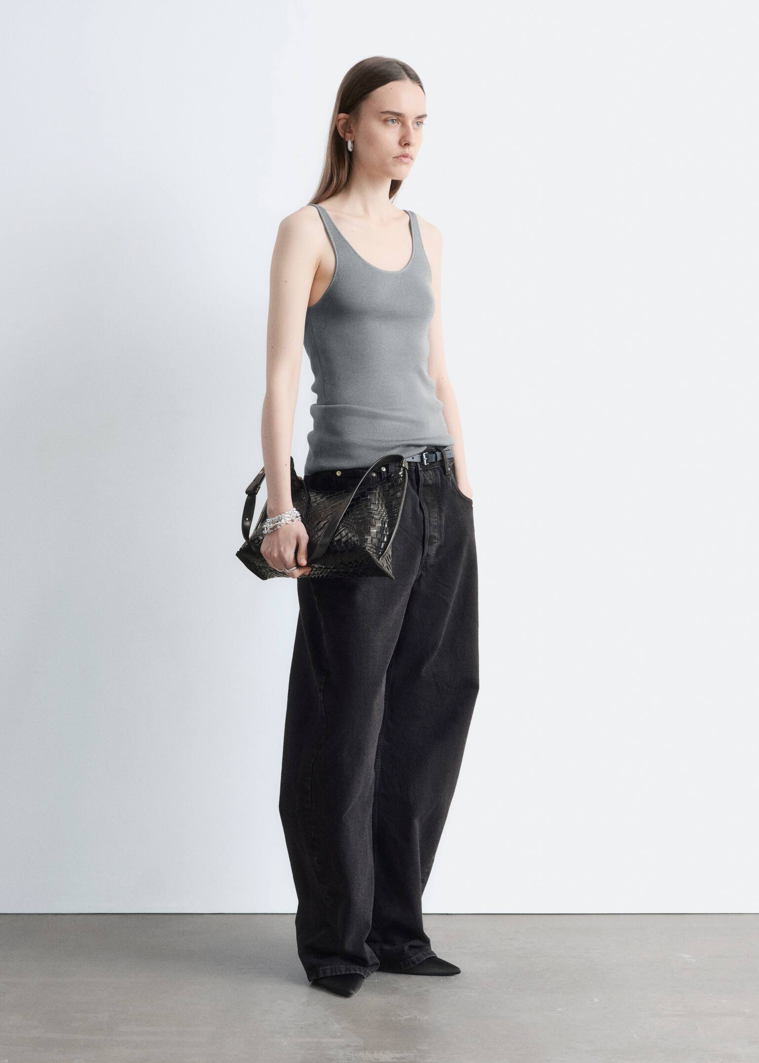 Top z okrągłym dekoltem - Ciemnoszary/Kremowy - 5