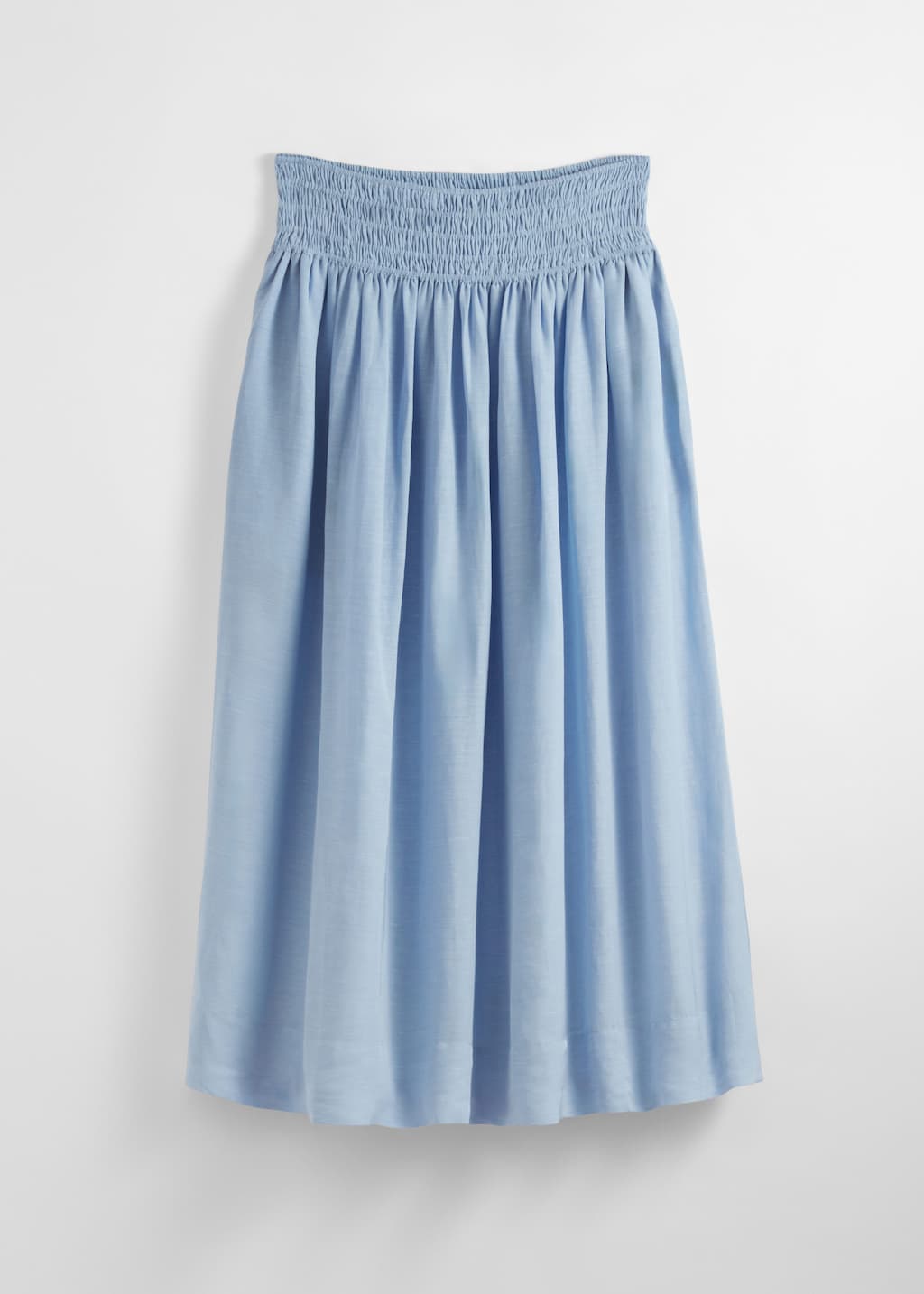 Image of Falda midi con cintura fruncida con nido de abeja