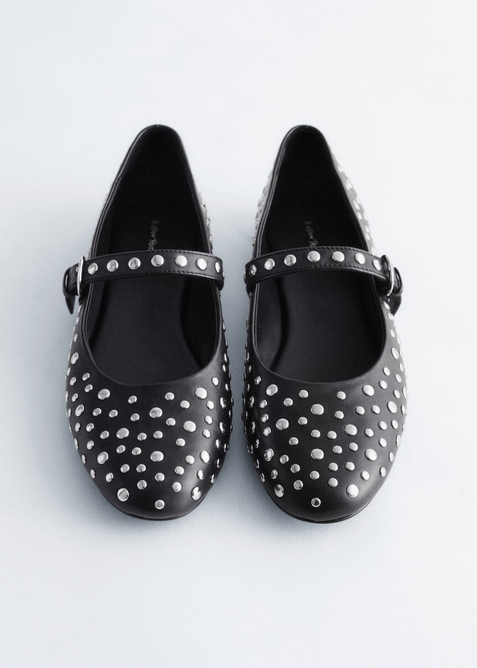 Lederballerinas mit Nieten - Schwarz - 3