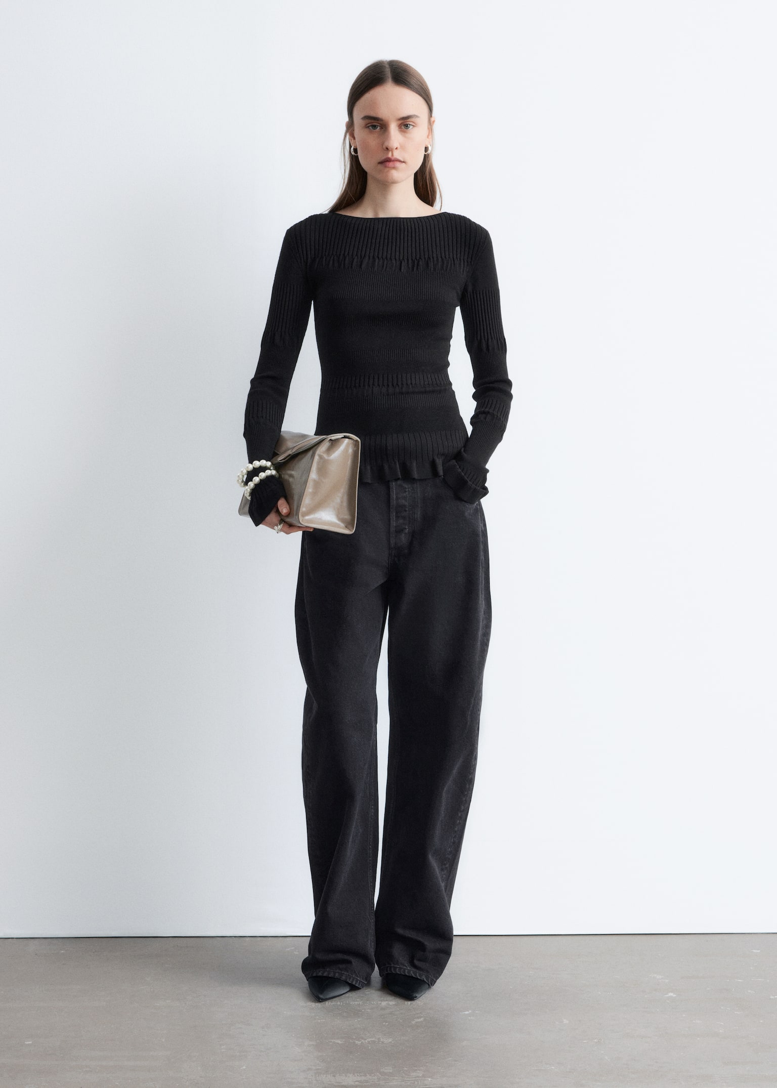 Long-Sleeve Ribbed Top - Black/Green/Beige Stripes/Blue/Black Stripes - 3