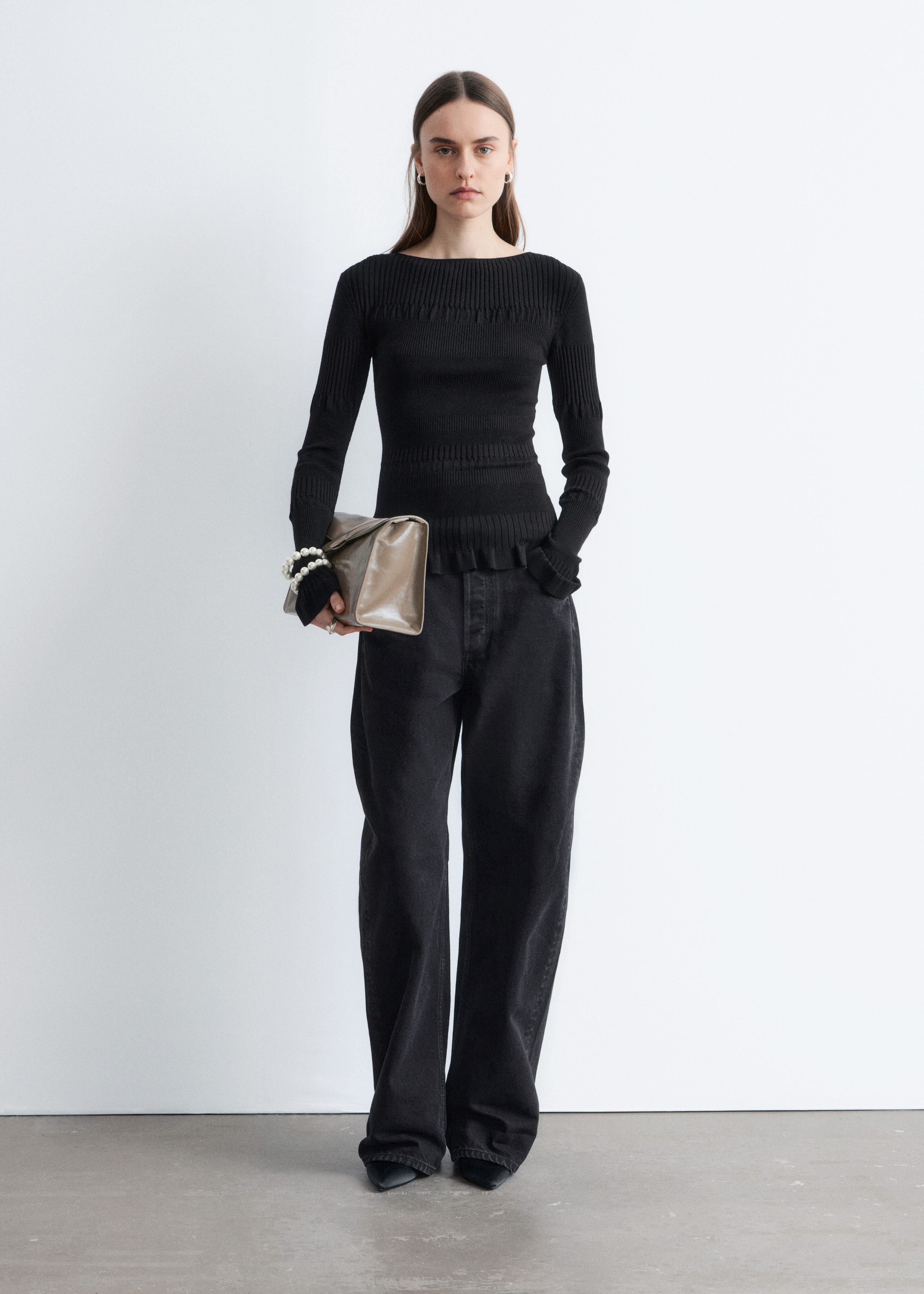 Rib-Knit Off-Shoulder Top - Black - & Other Stories US