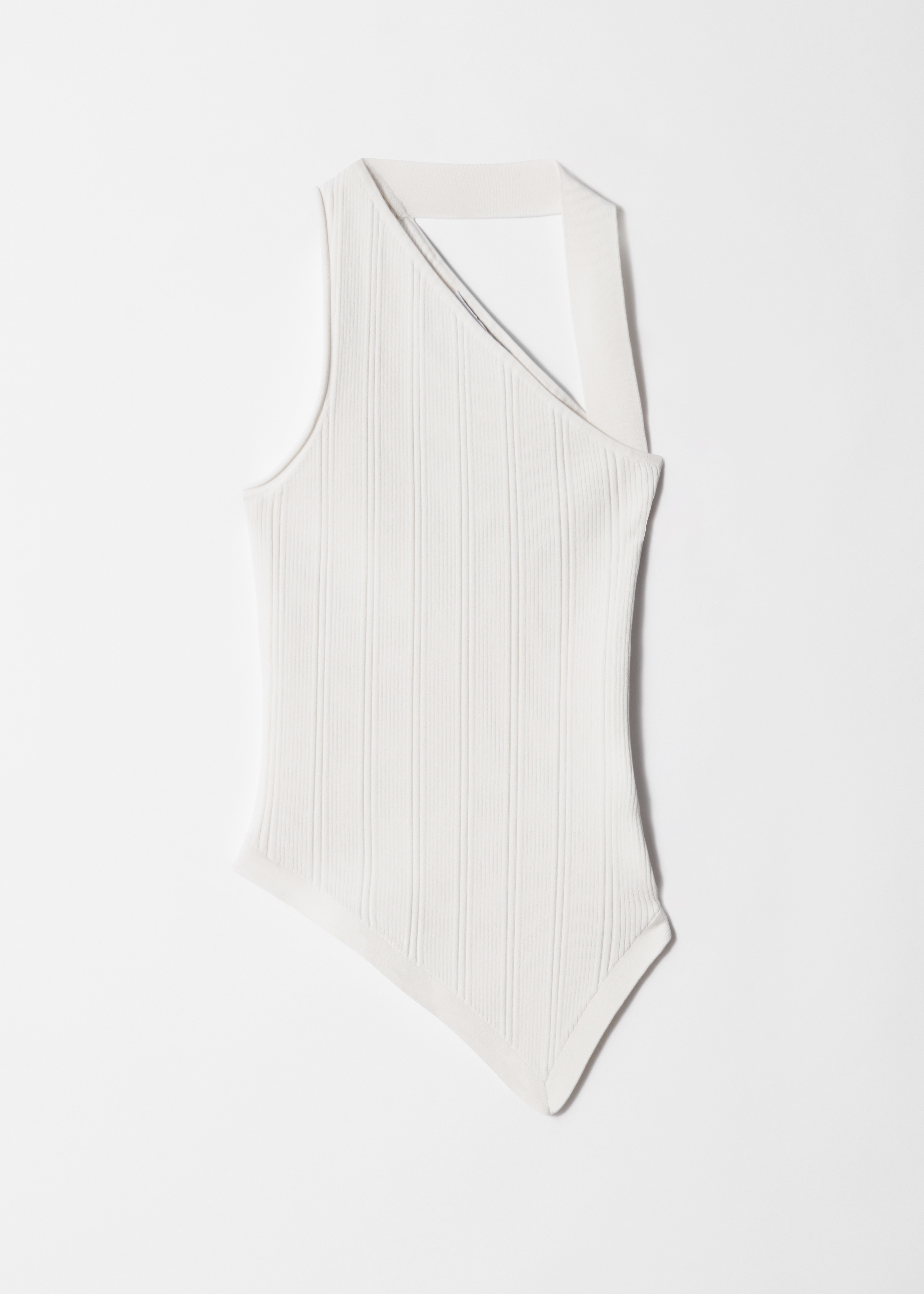 Top de malha canelada assimétrico - Branco/Preto