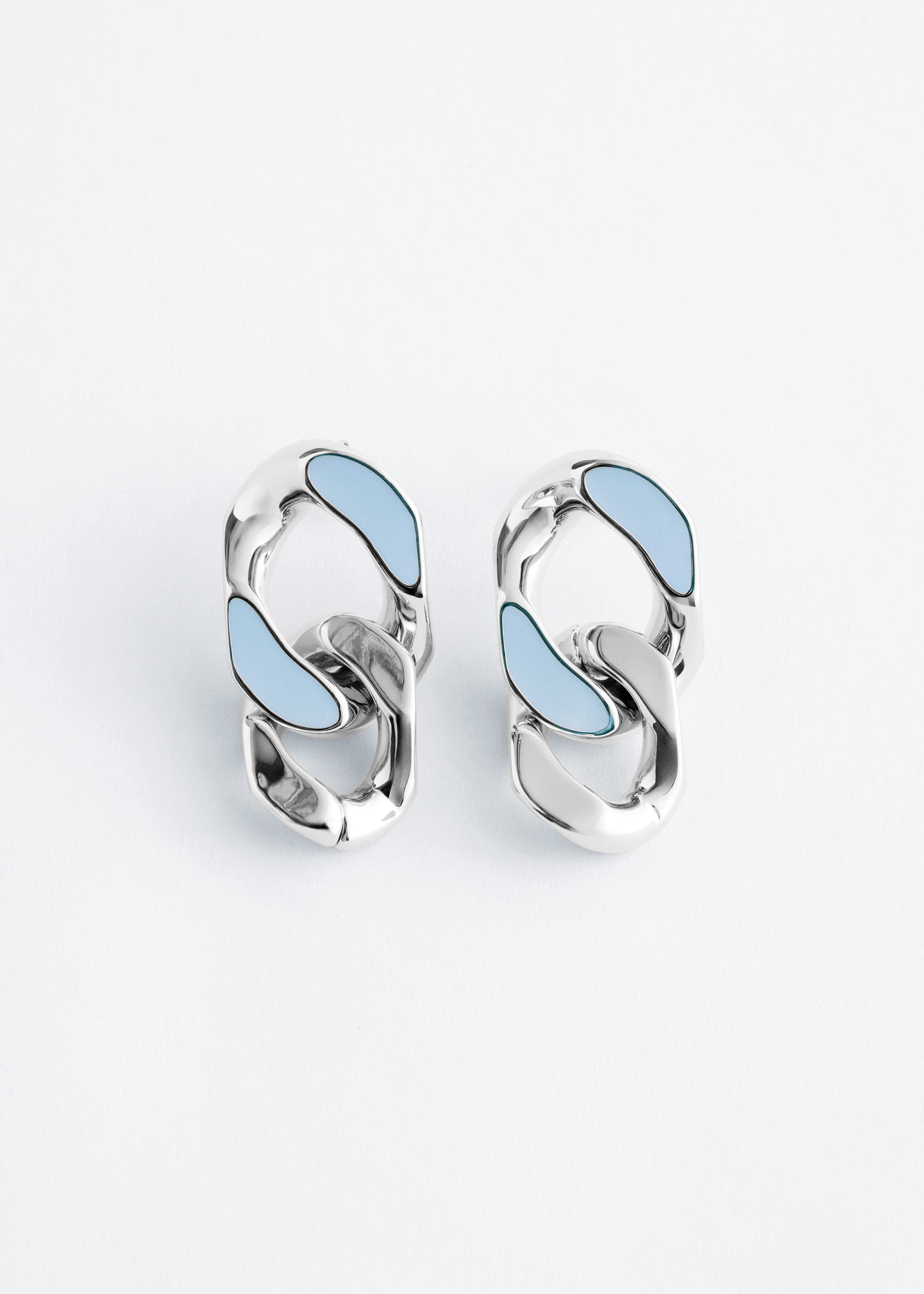 Boucles d’oreilles audacieuses à maillons - Argenté/Bleu/Doré