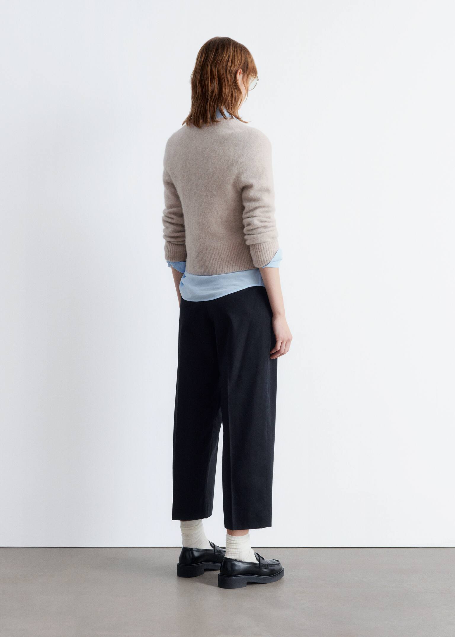 Alpaca-Blend Knit Cardigan - Greige/Dark Red - 5
