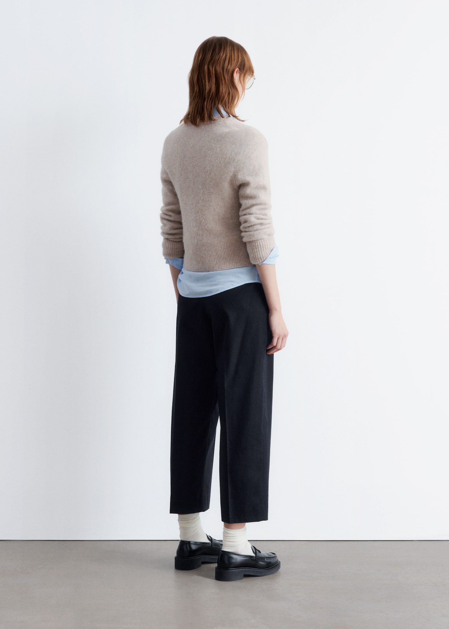 Alpaca-Blend Knit Cardigan - Greige/Dark Red/Dark Blue - 4