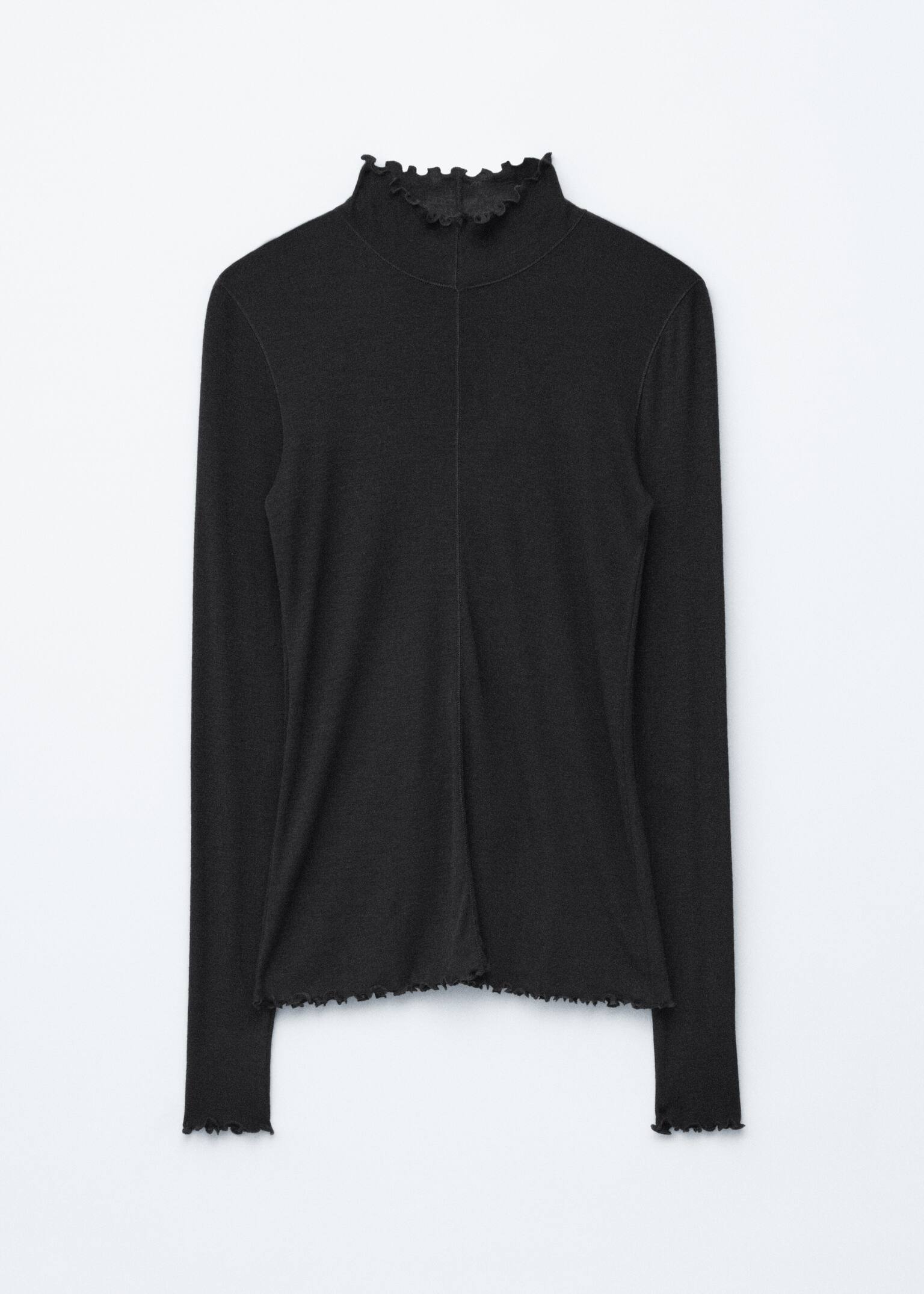Scalloped Mock-Neck Top - Black/Cream - 2