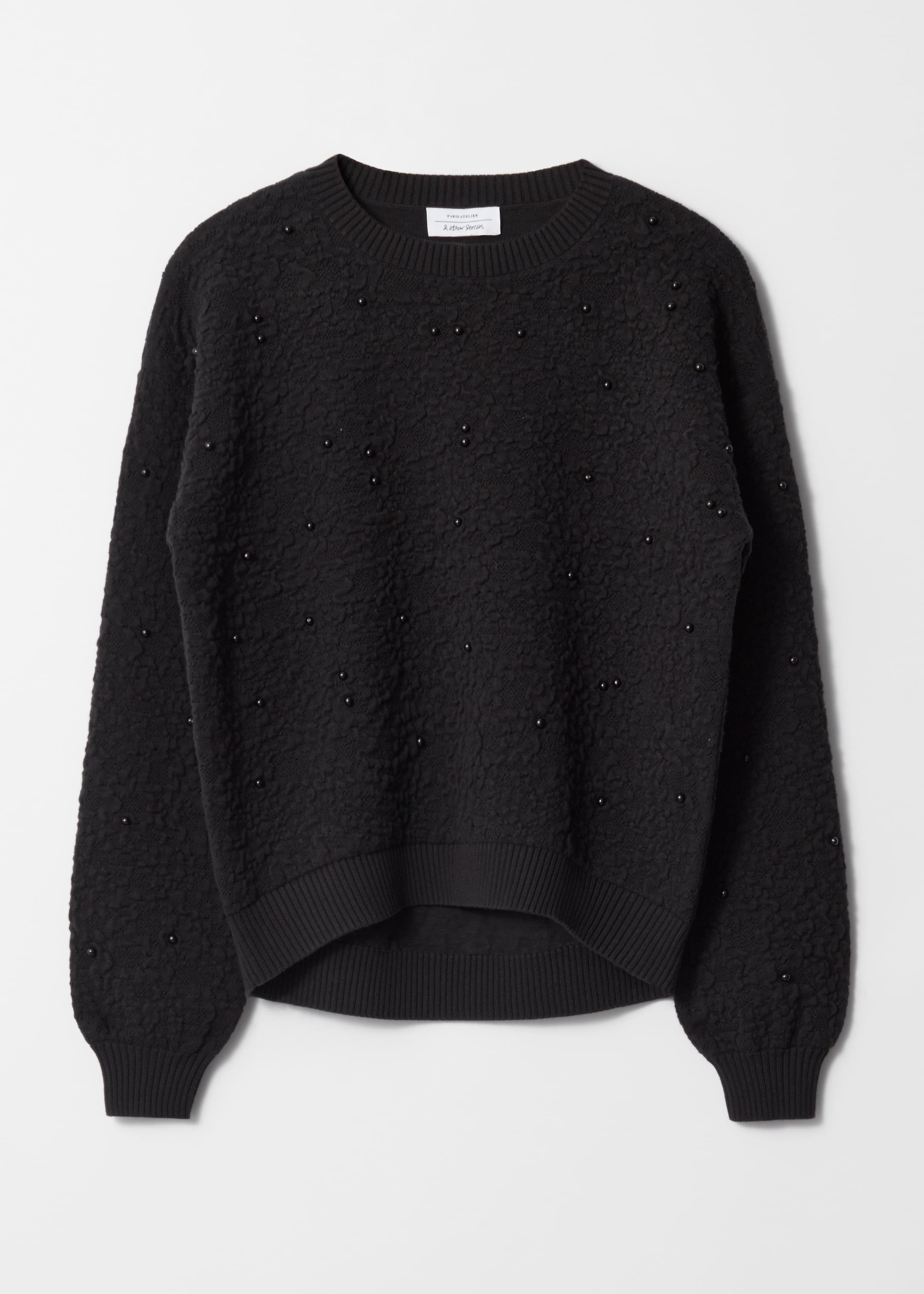 Zobacz większy obraz: Teksturowany sweter z żakardowej dzianiny - Czarny - ONA | H&M PL 1