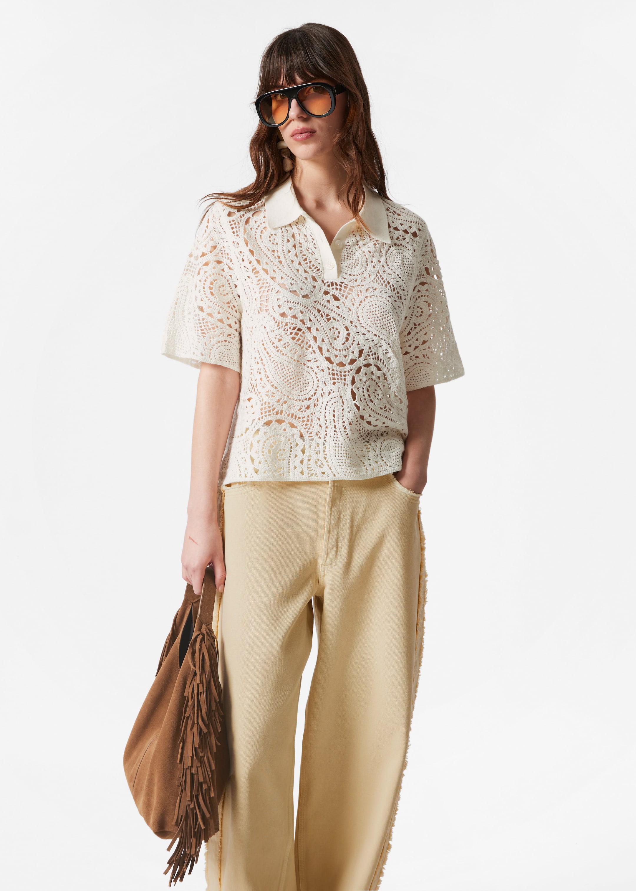 Visa större bild: Virkad pikétröja - Vit - DAM | H&M SE 1