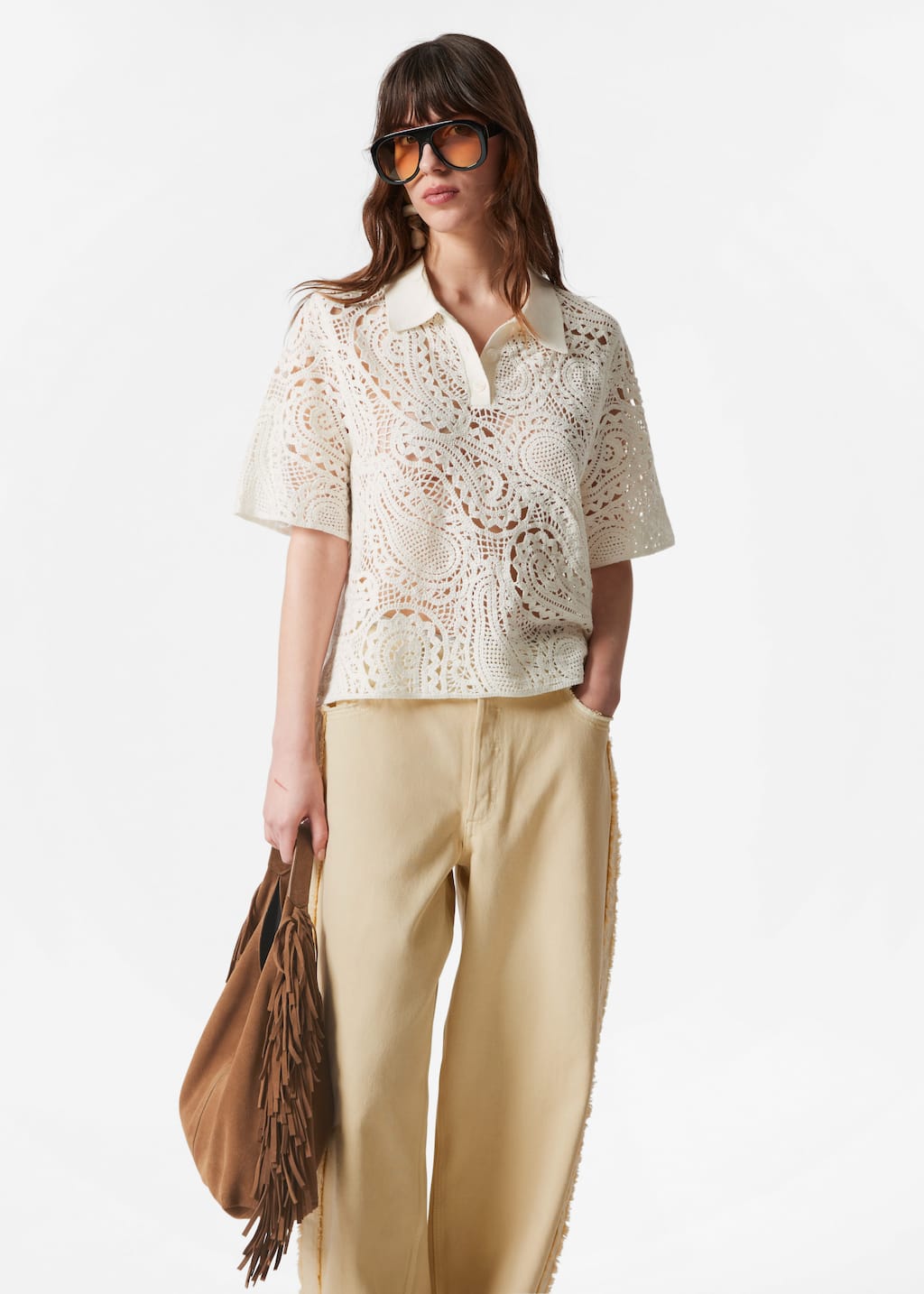 Szydełkowy top z kołnierzykiem – Czarny – Lookbook
