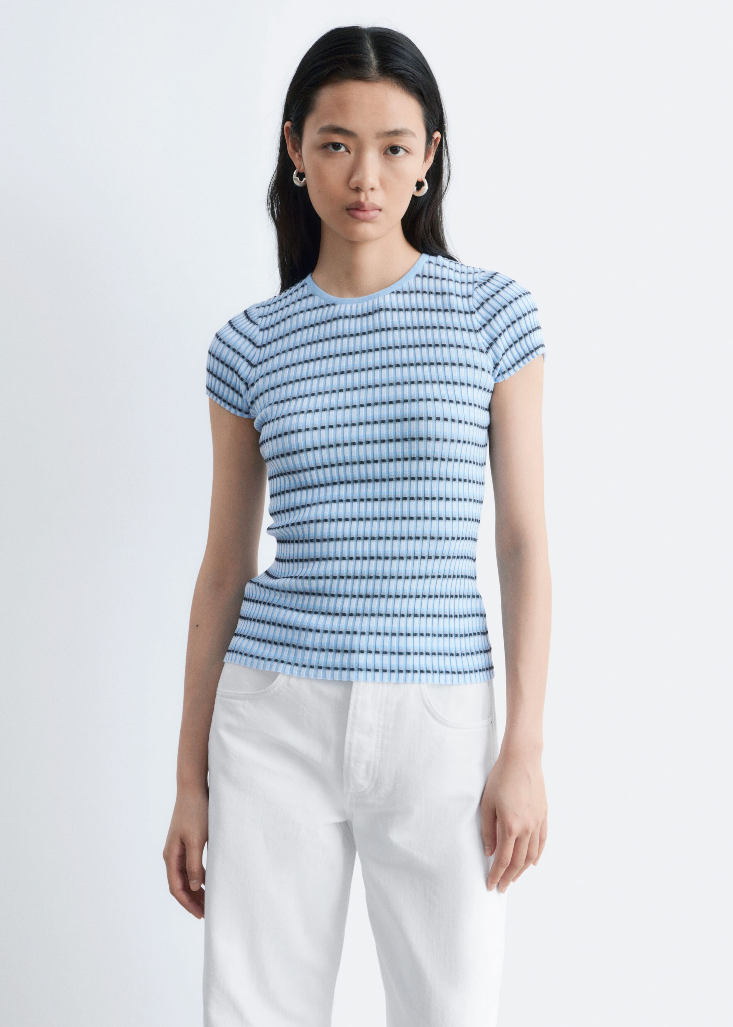 Image of Striped Rib-Knit T-shirt