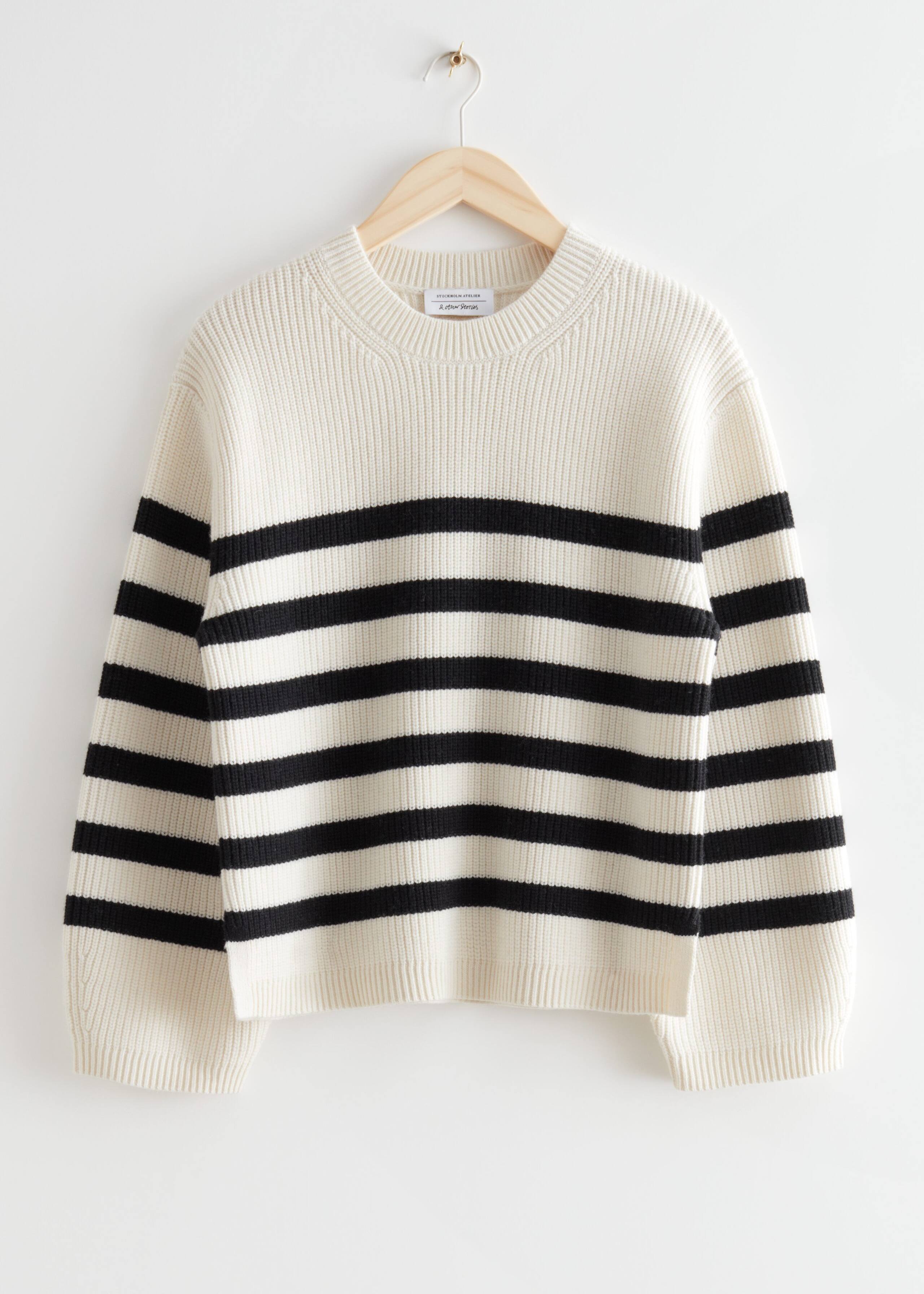 Striped Crewneck Knit Jumper - White/Black Stripes - Bodegón