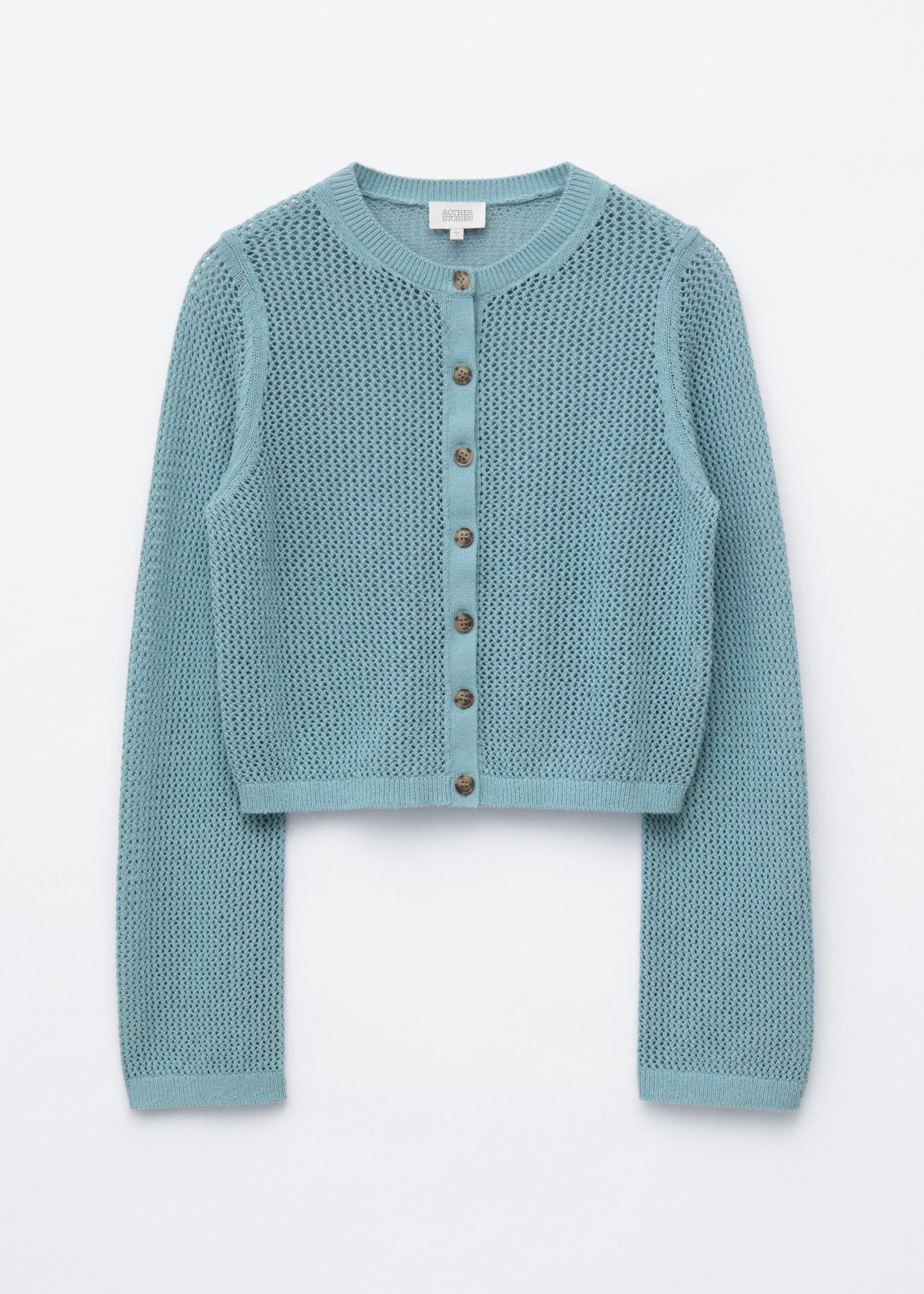 Open-Knit Cotton Cardigan - Turquoise - Still Life