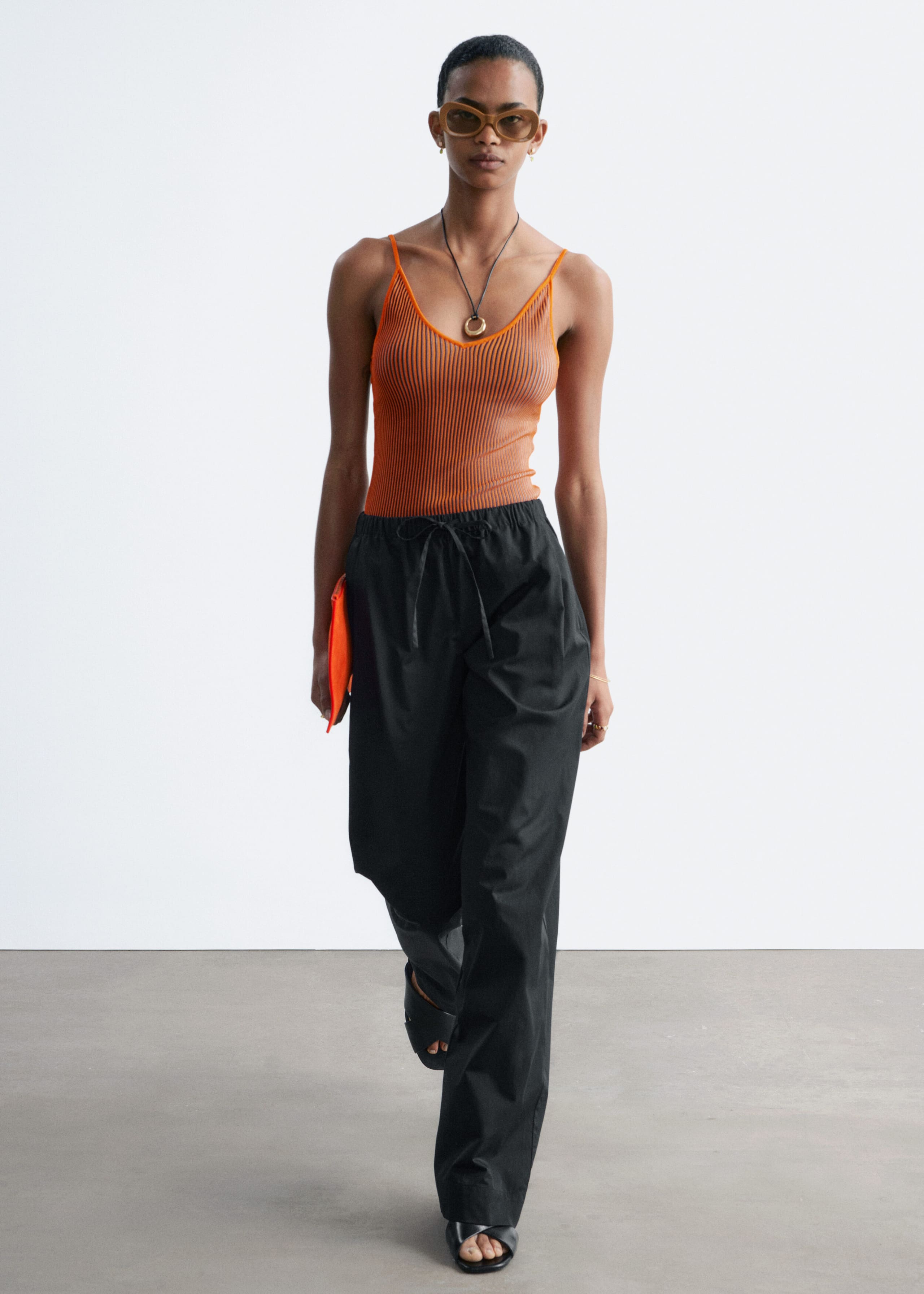 Cotton Twill Drawstring Trousers - Beige - Lookbook