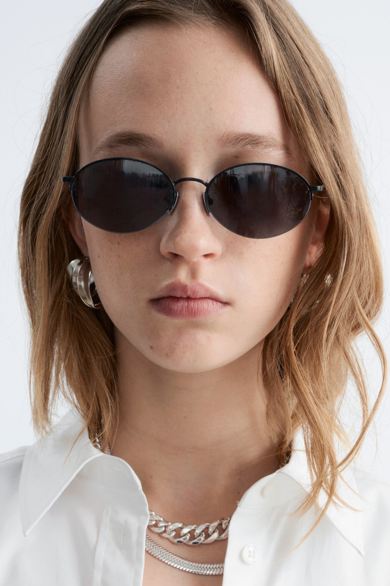Owalne okulary w drucianej oprawce - Czarny/Srebrny - 1