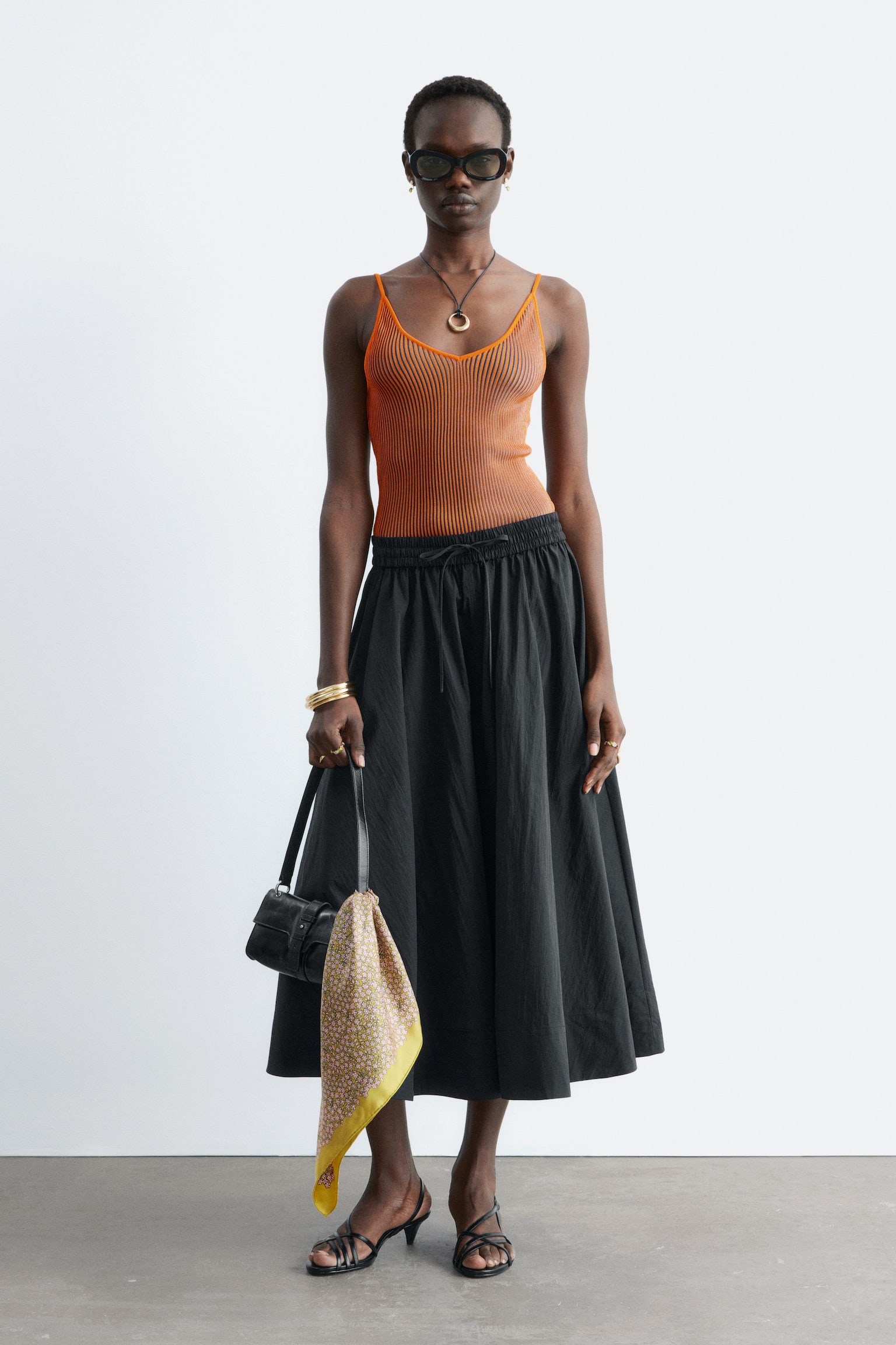 Ribbstickat linne - Orange/Grön - 7