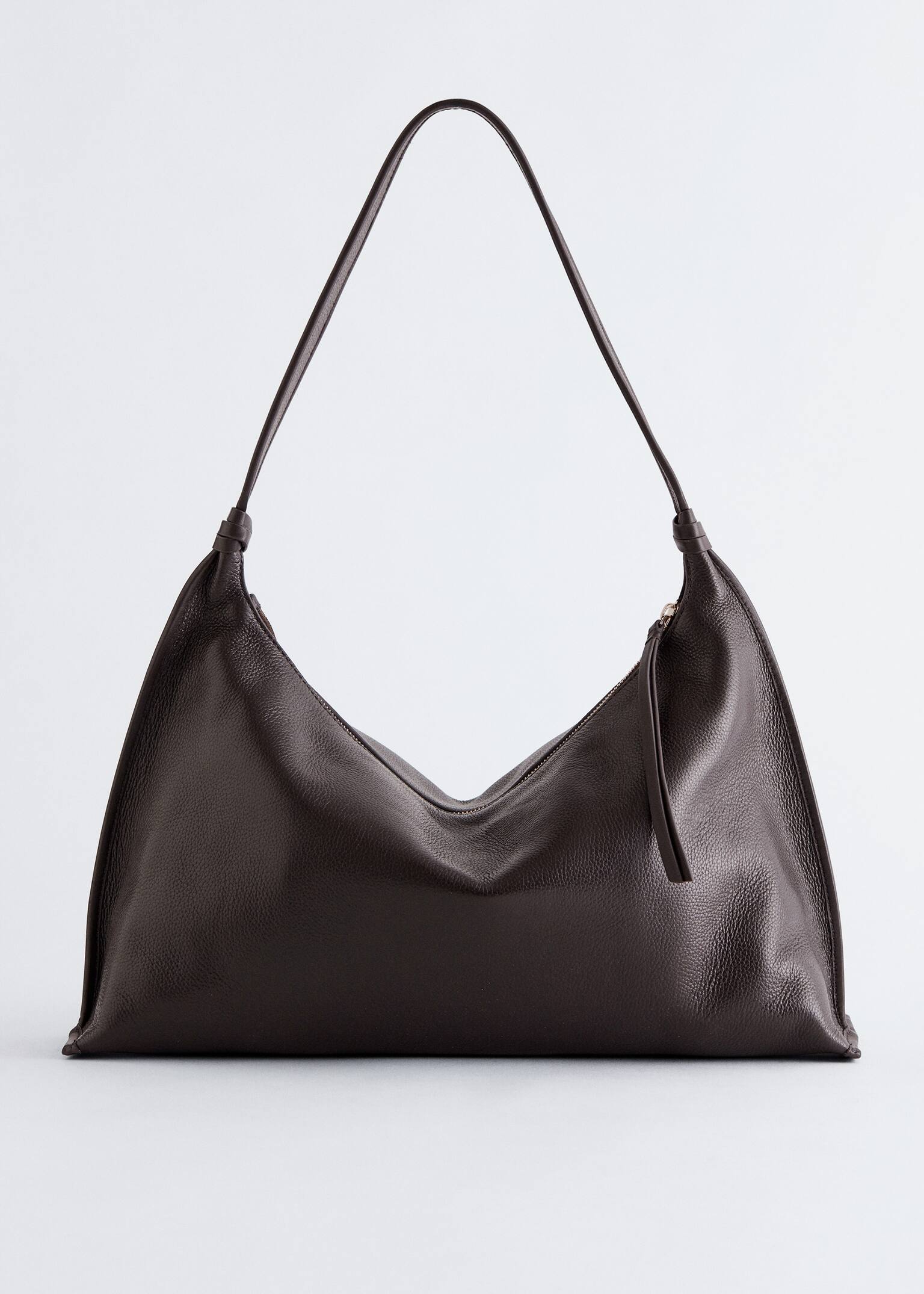 Leather Tote Bag - Dark Brown/Black - 2