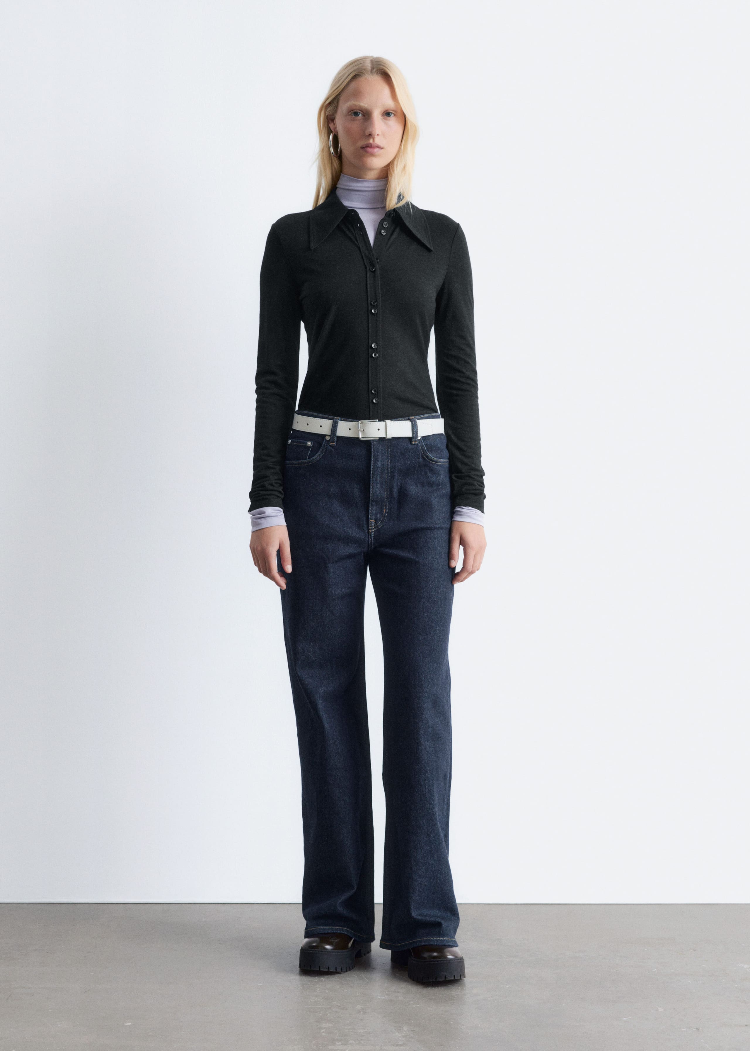 Image of Pointed-Collar Jersey Shirt