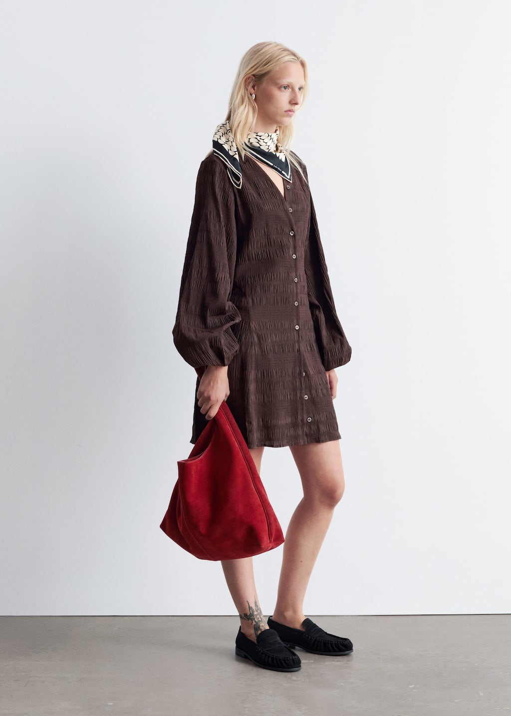 Image of Smocked Balloon-Sleeve Mini Dress