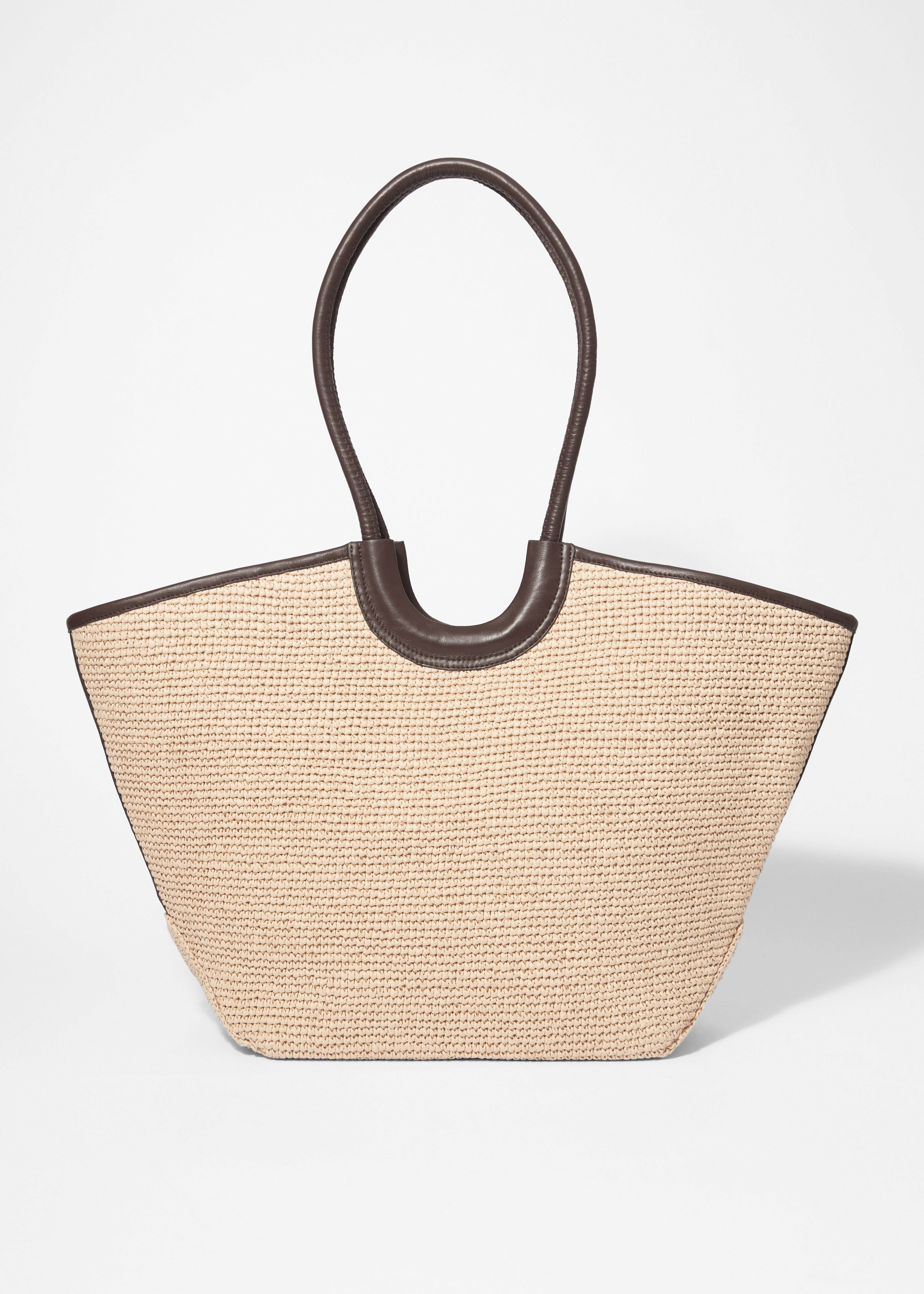 Sac cabas en paille à détails en cuir - Beige